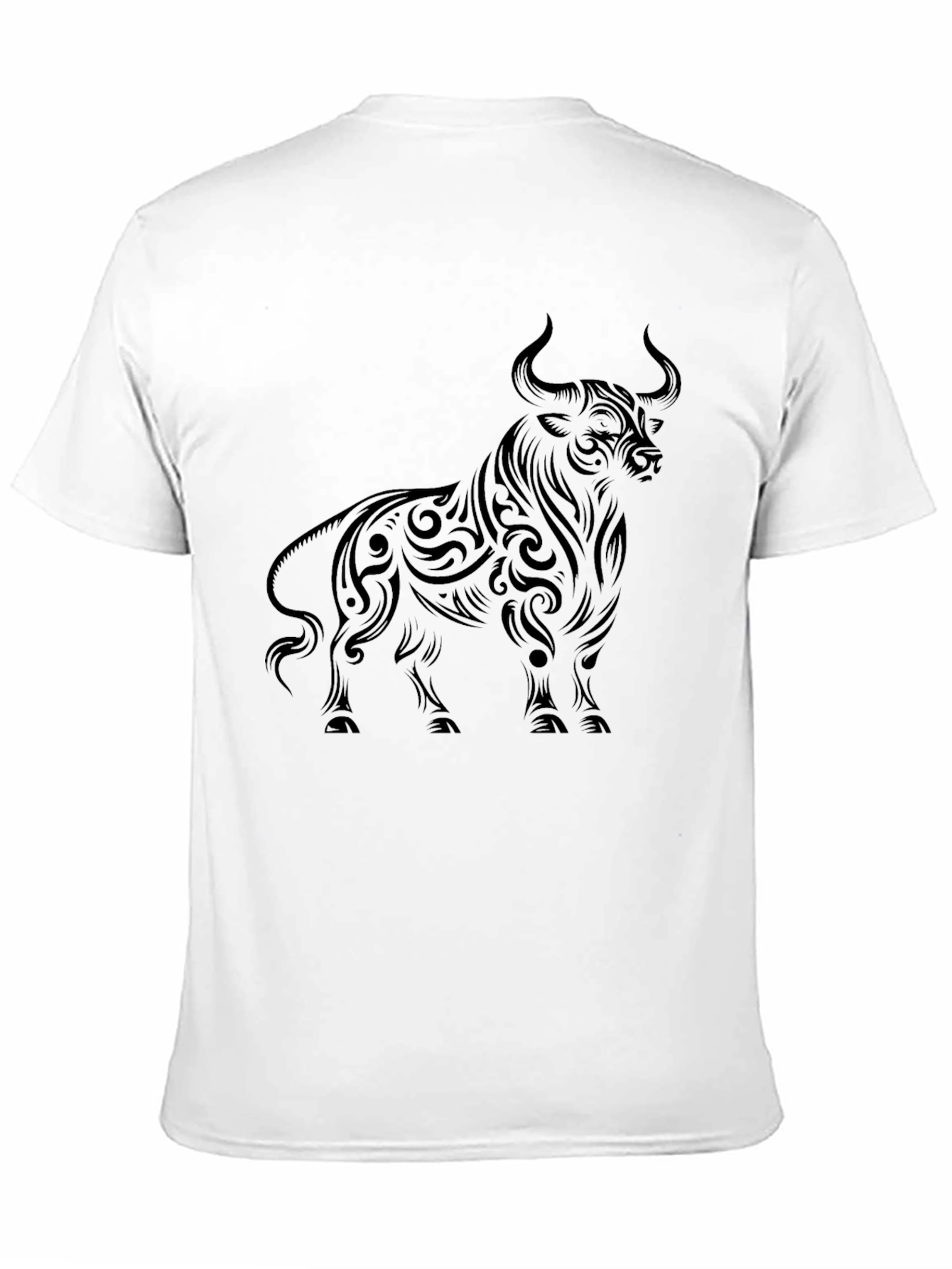 Black Men's Black Bull Graphic Tee - Tribal Art Style view 11