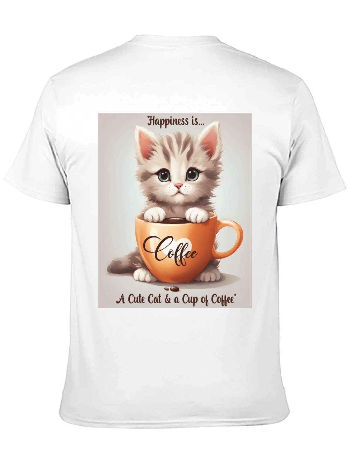 Black Cute Kitten and Coffee T-Shirt - Happiness Is... view 11