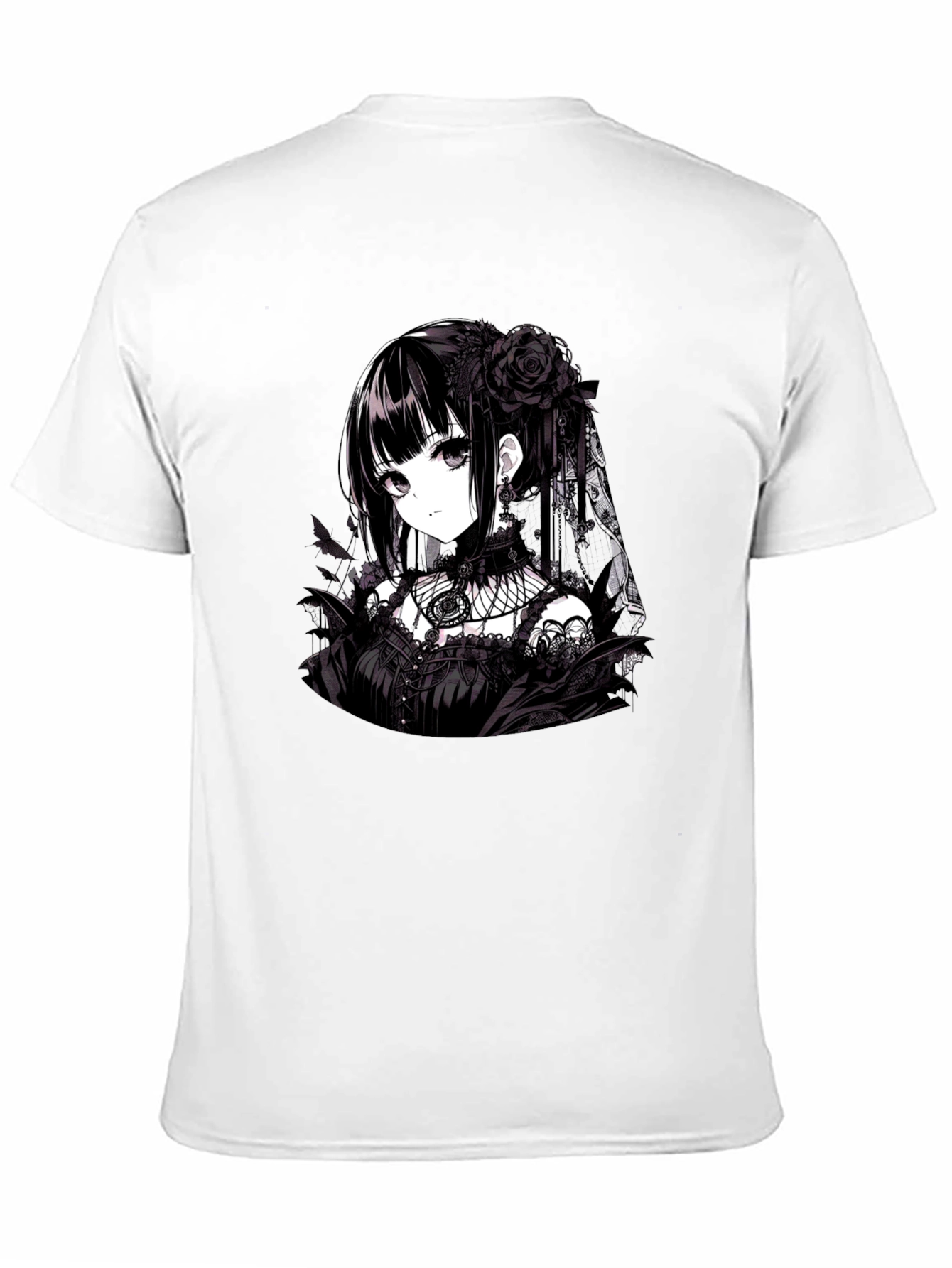 Black Gothic Anime Girl T-Shirt - Black view 11