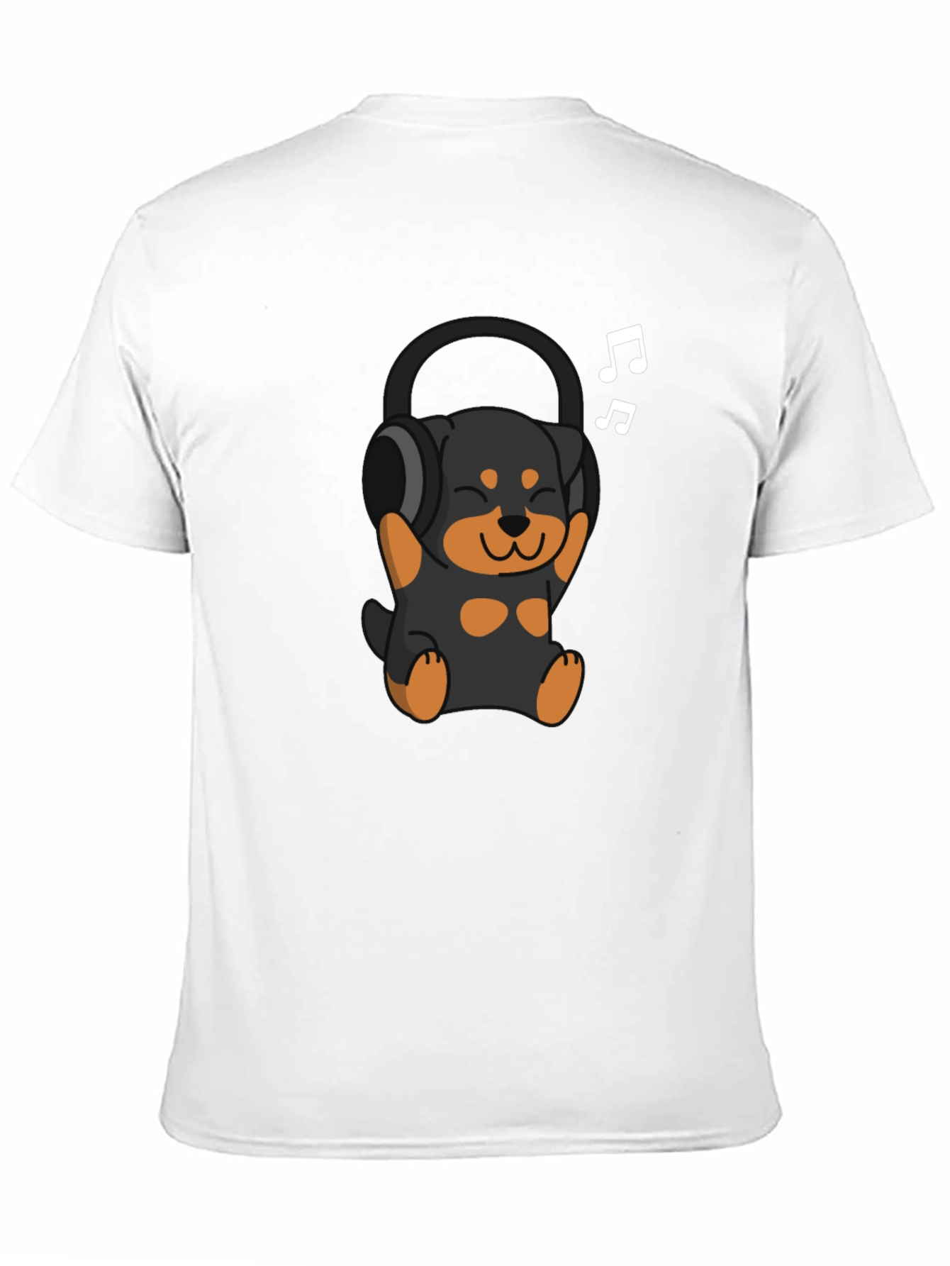Black Rottweiler Puppy Headphones Black T-Shirt view 11