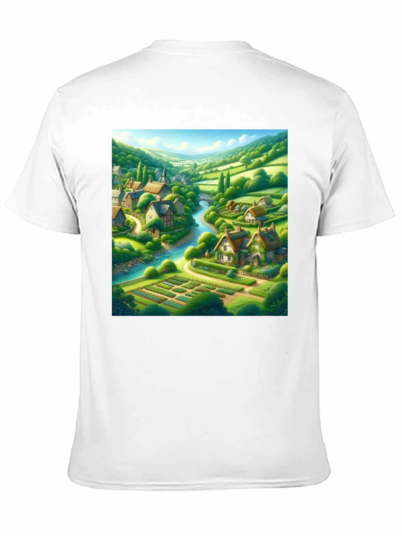 Black Quaint Village T-Shirt - Scenic Landscape Tee view 11