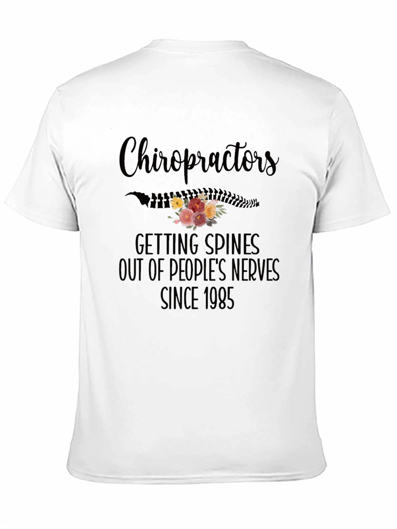 Black Chiropractor Spine Flower Graphic Tee - Since 1985 view 11