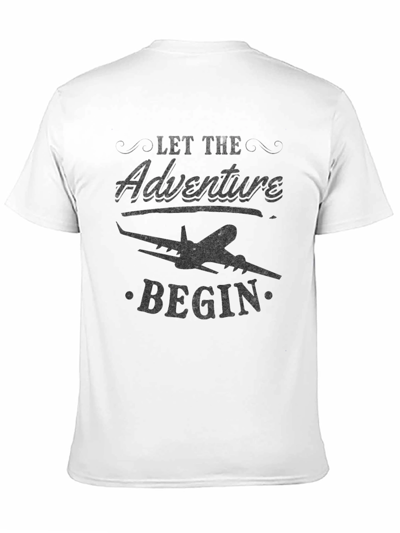 Black Adventure Begins Tee - Airplane Graphic Black T-Shirt view 11