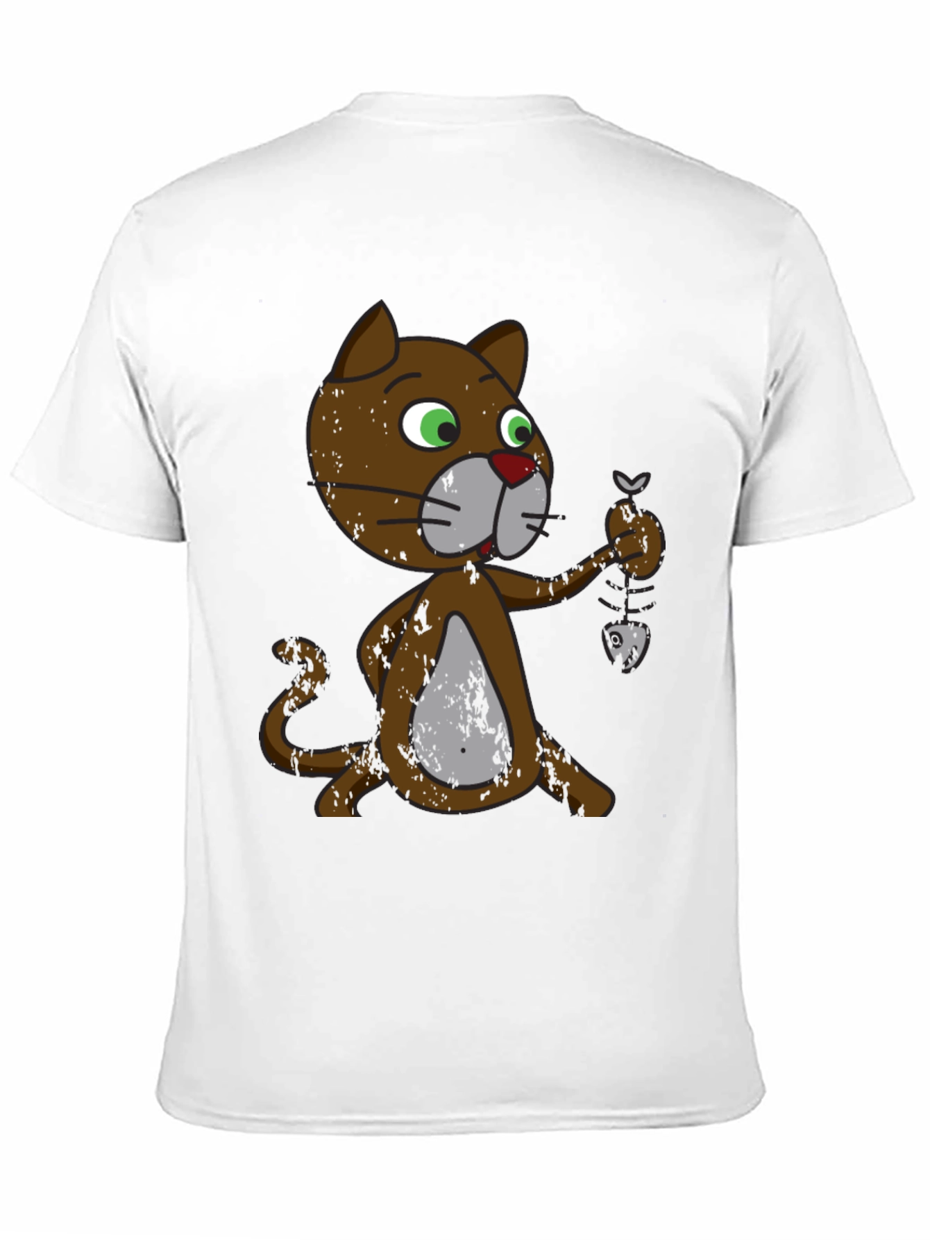 Black Cartoon Cat Fish Skeleton T-Shirt view 11