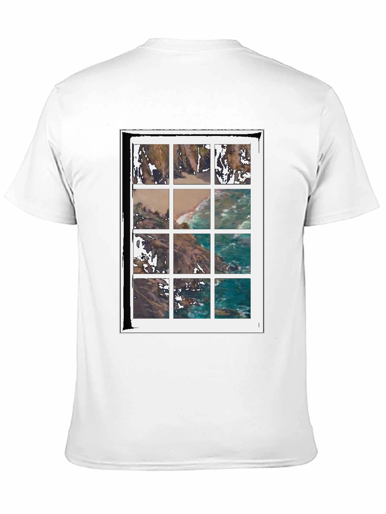 Black Coastal View Grid Print Black T-Shirt view 11