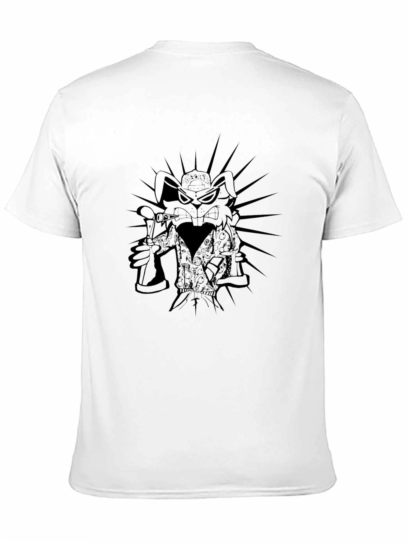 Black Men's Black Graphic T-Shirt - Cartoon Rabbit Design view 11