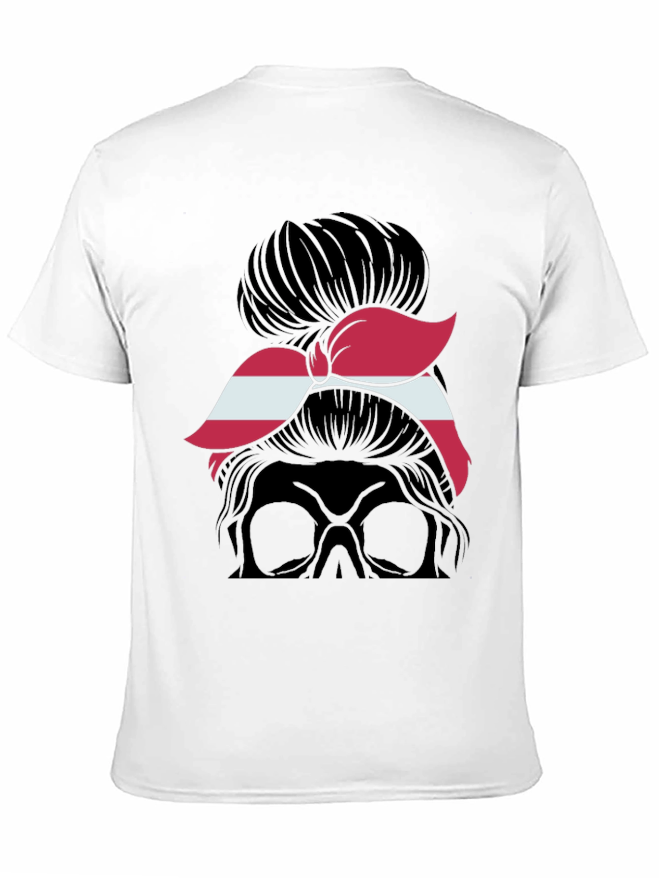 Black Messy Bun Skull Latvia Flag T-Shirt view 11
