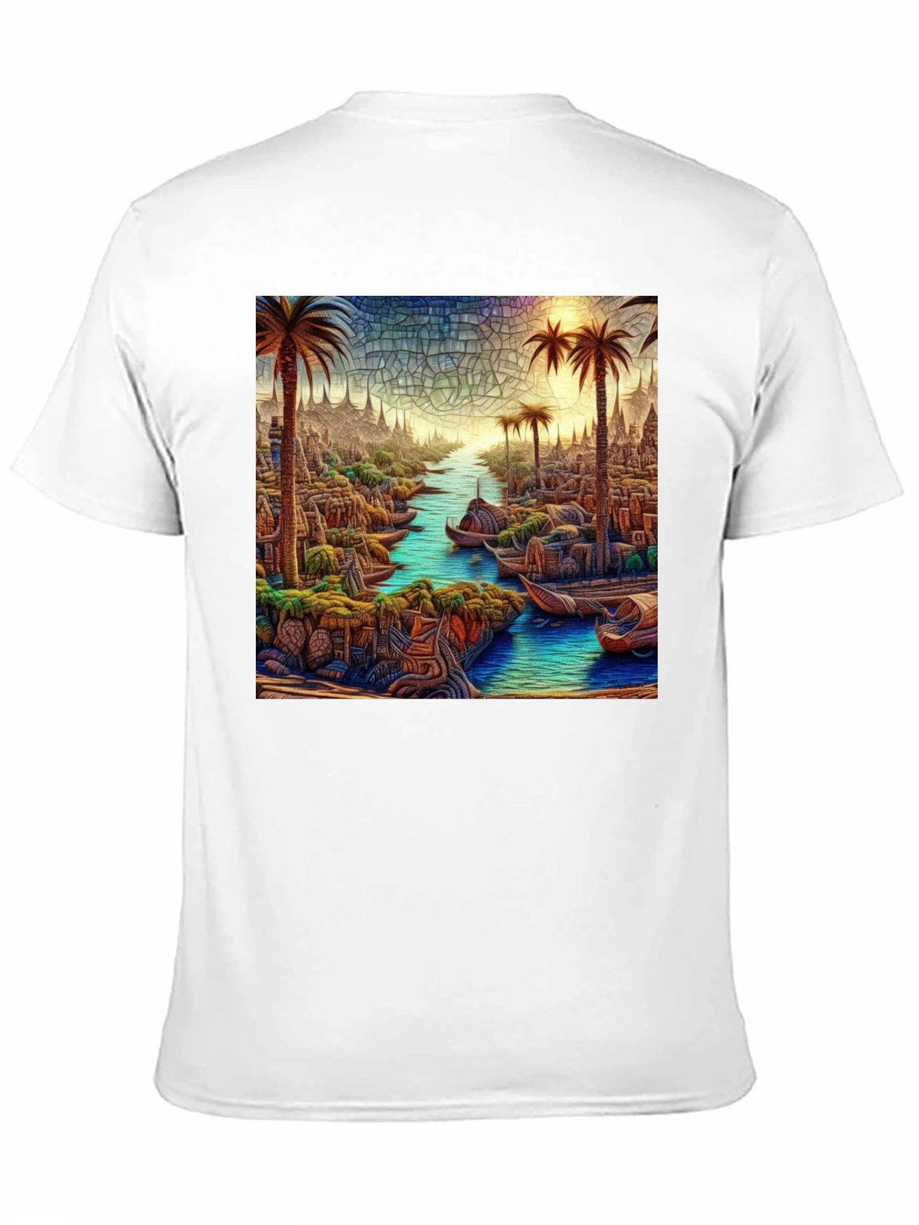 Black Tropical Mosaic Art Tee - Men's Black T-Shirt view 11