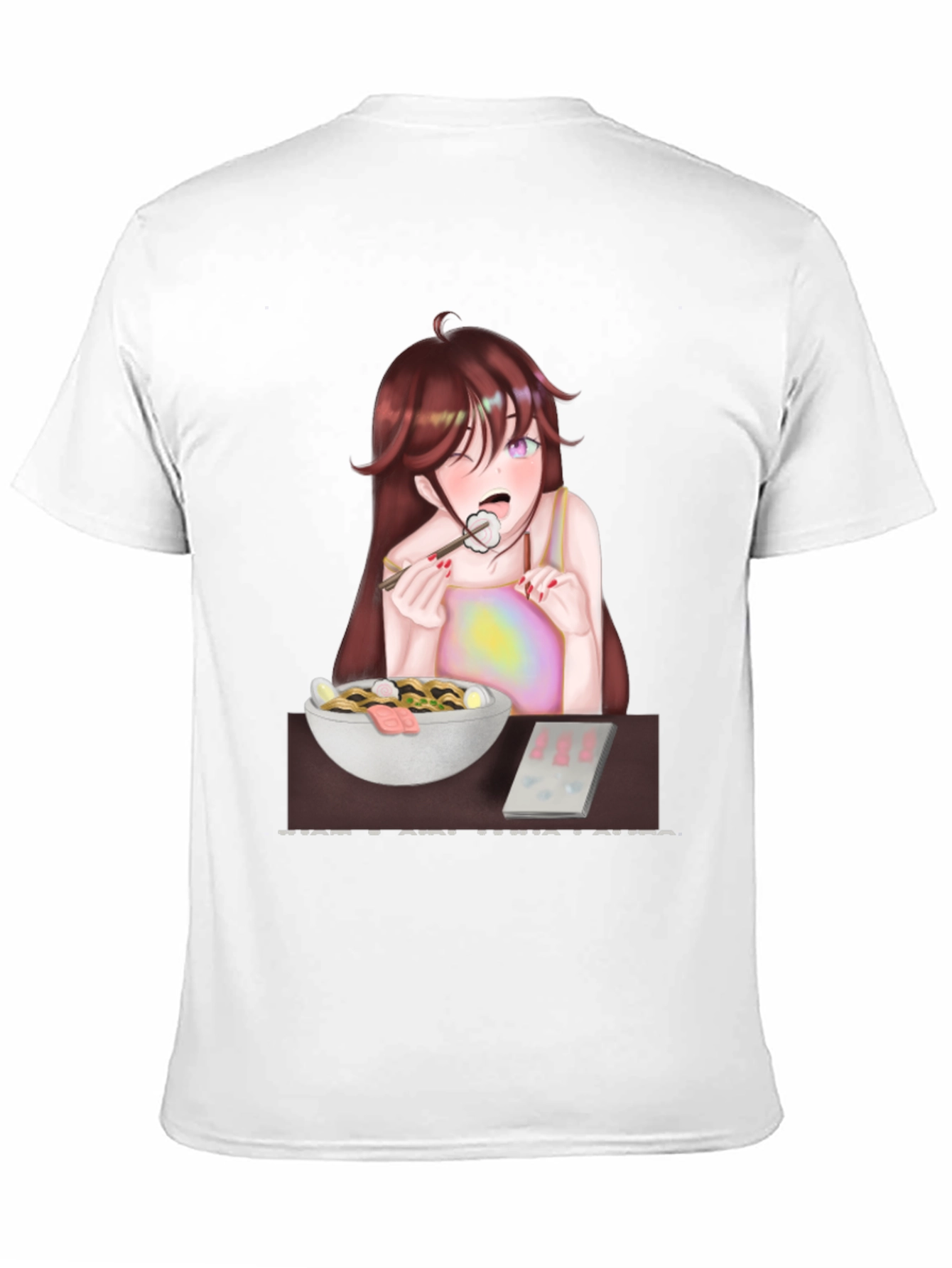 Black Anime Girl Eating Ramen T-Shirt view 11