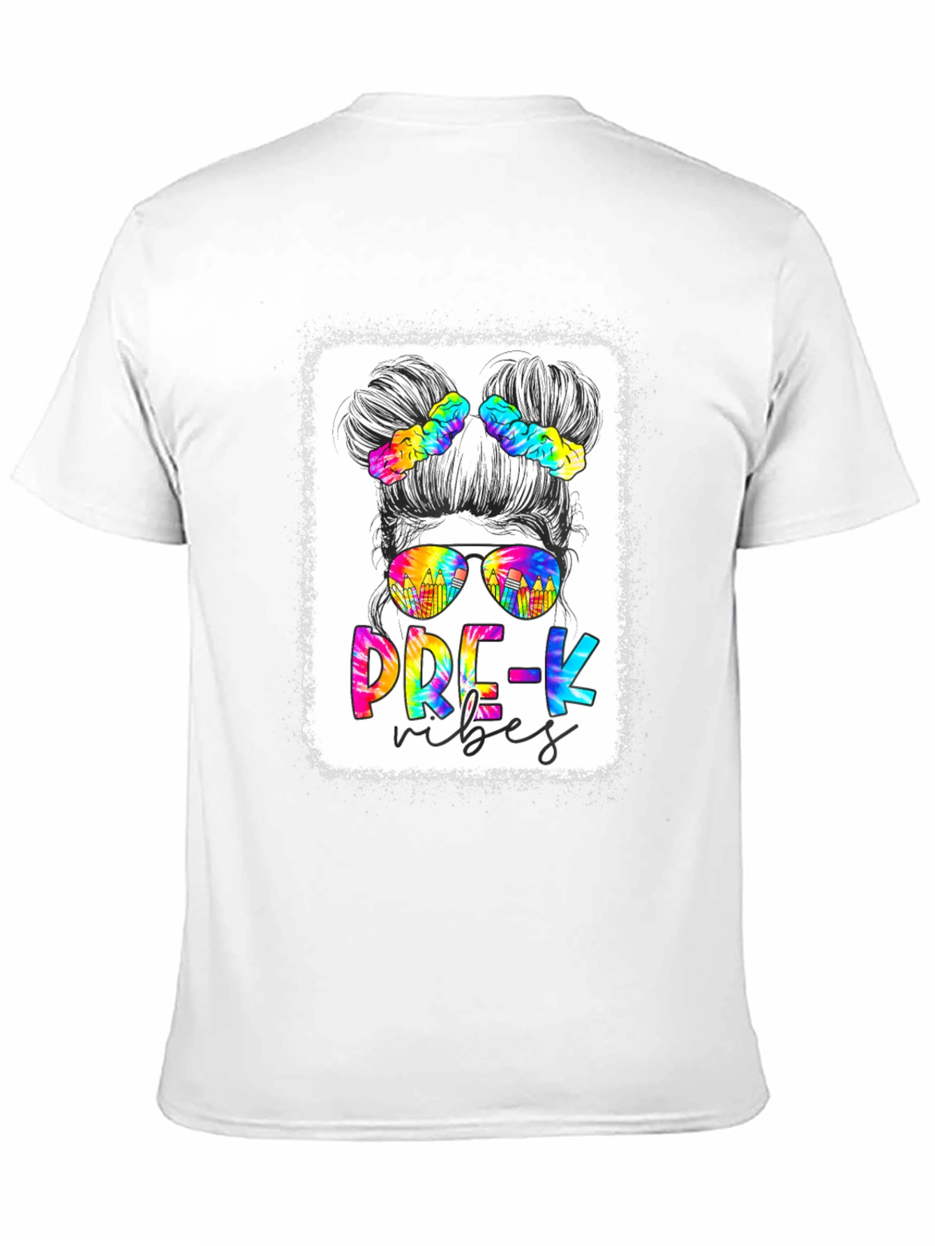 Black Pre-K Vibes Messy Bun Teacher T-Shirt view 11