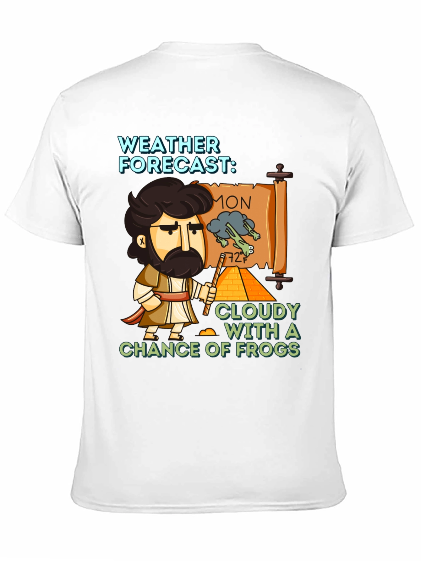Black Funny Weather Forecast Cloudy Chance of Frogs T-Shirt view 11