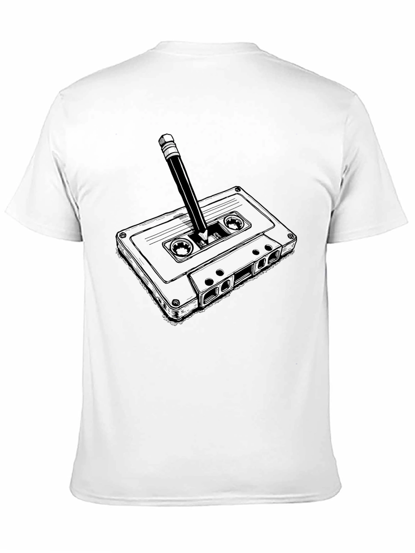 Black Retro Cassette Tape & Pencil Graphic T-Shirt view 11
