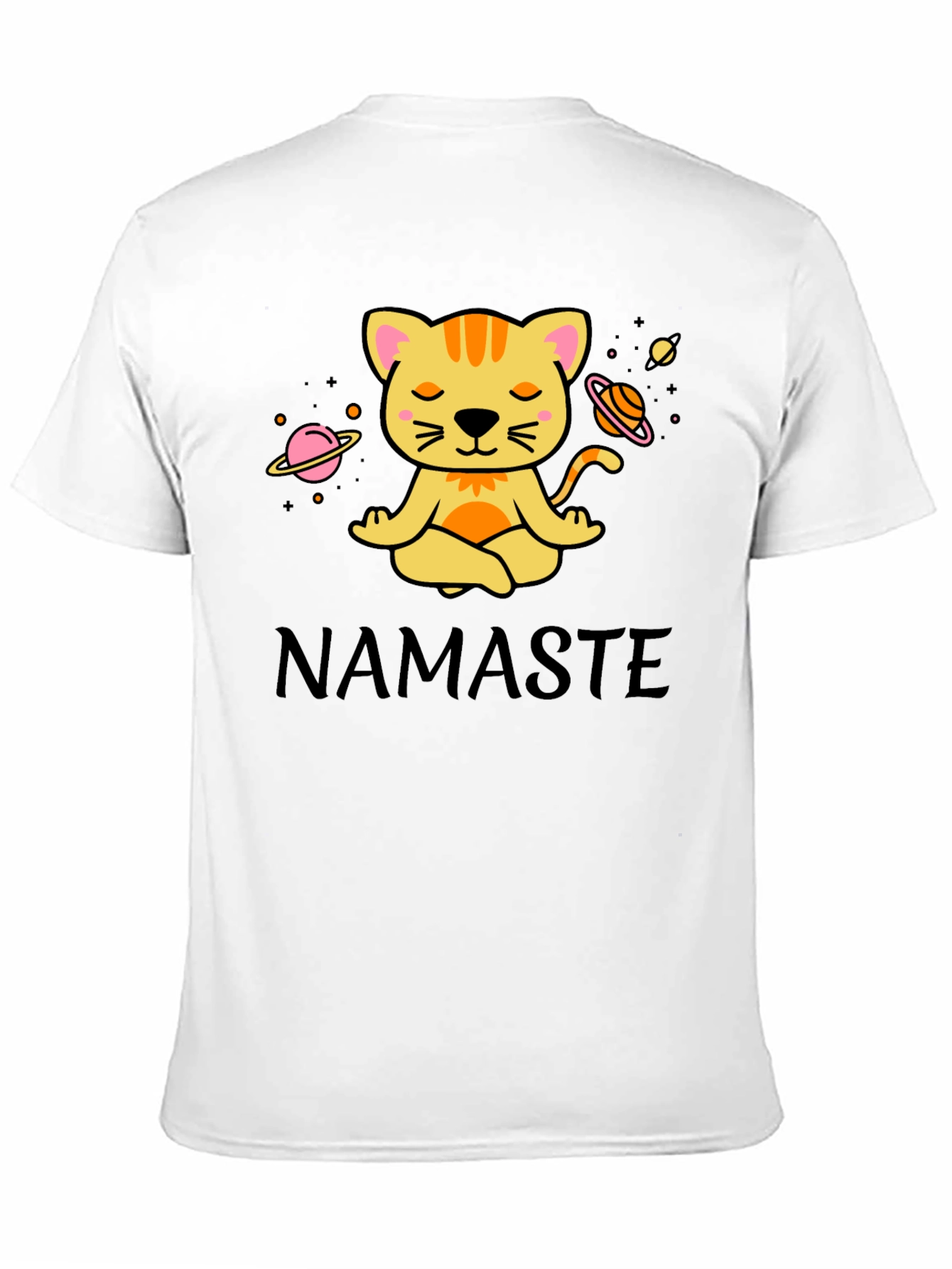 Black Namaste Cat Space Meditation T-Shirt view 11