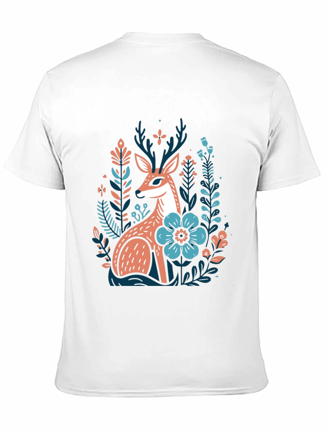 Black Deer & Floral Graphic Tee - Nature Inspired Black T-Shirt view 11