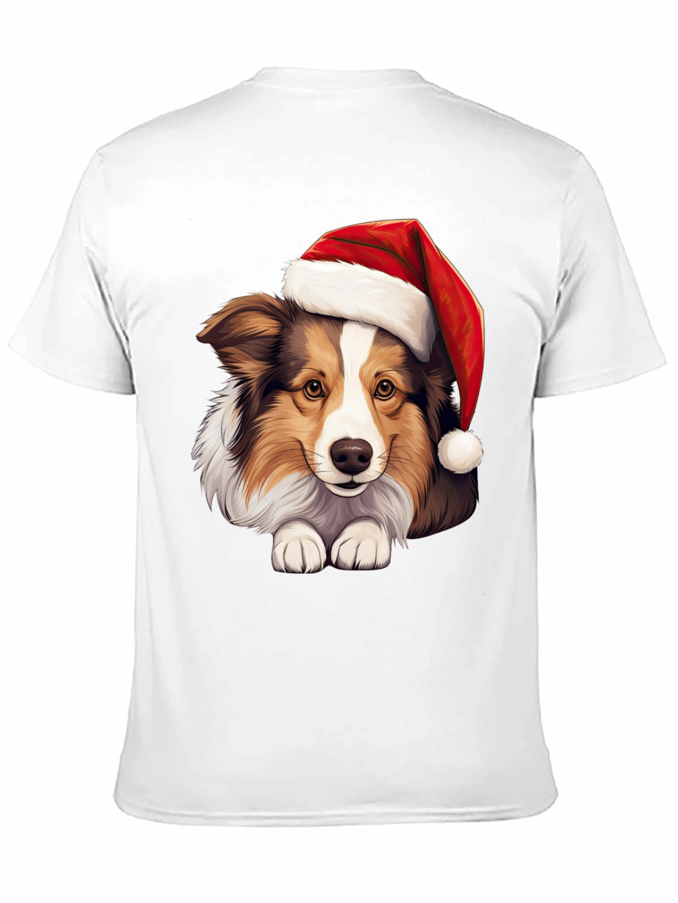 Black Festive Dog T-Shirt: Holiday Collie in Santa Hat view 11