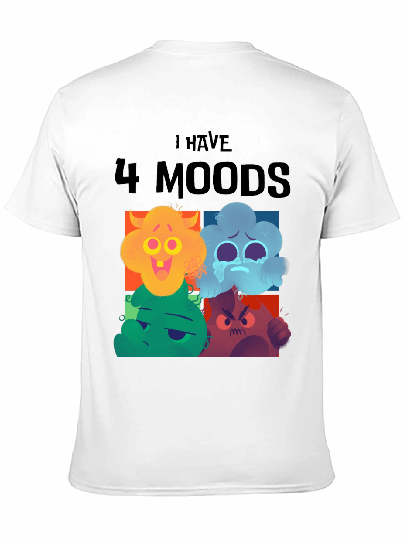 Black 4 Moods T-Shirt, Funny Faces, Black Tee, Casual Wear view 11