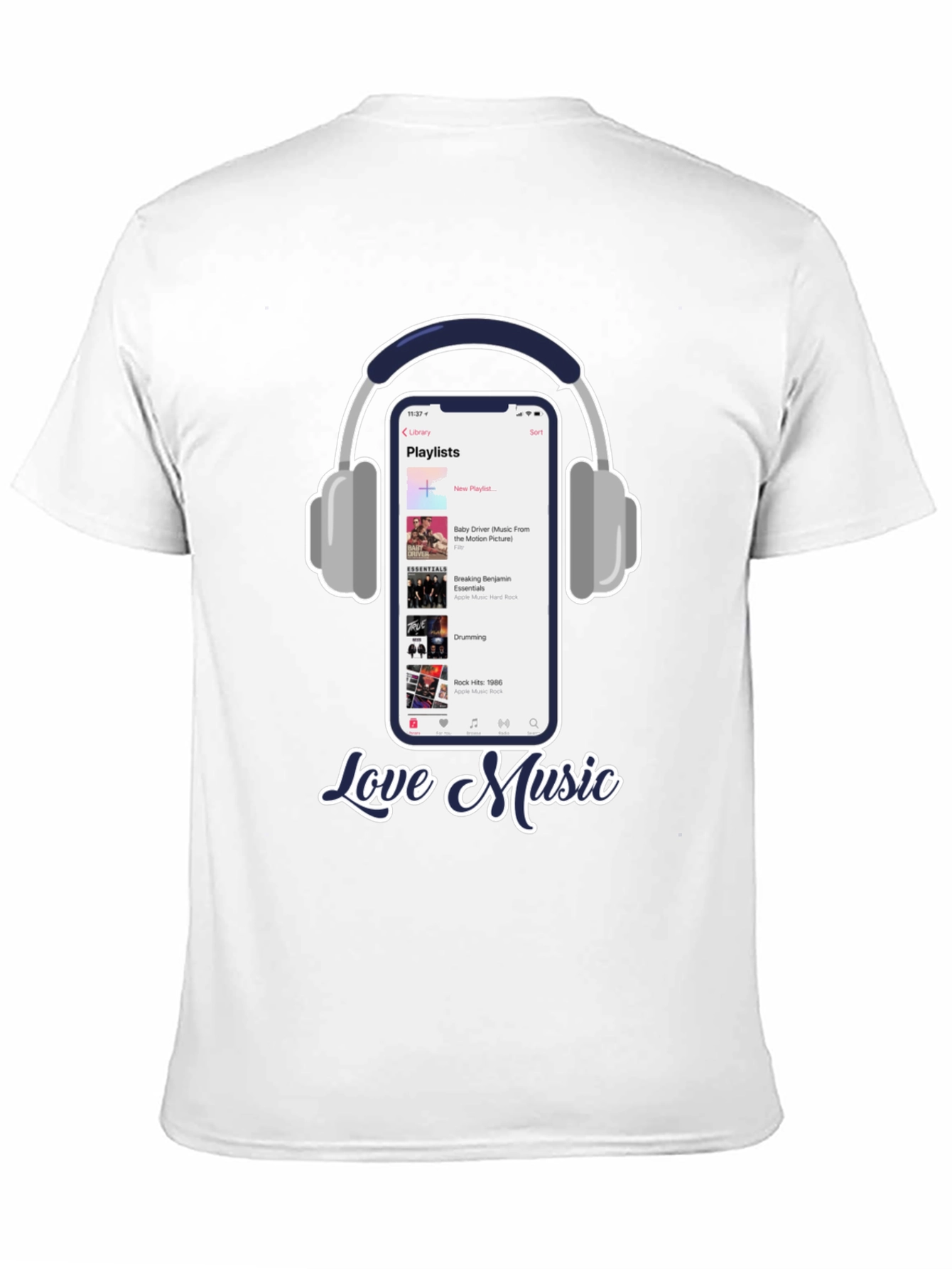 Black Love Music T-Shirt with Playlist & Headphones Design view 11