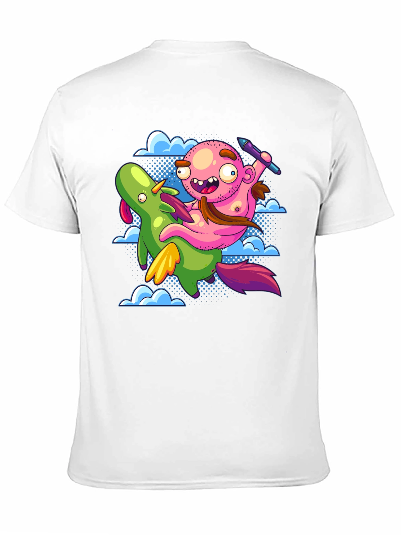 Black Cartoon Artist Riding Unicorn T-Shirt view 11