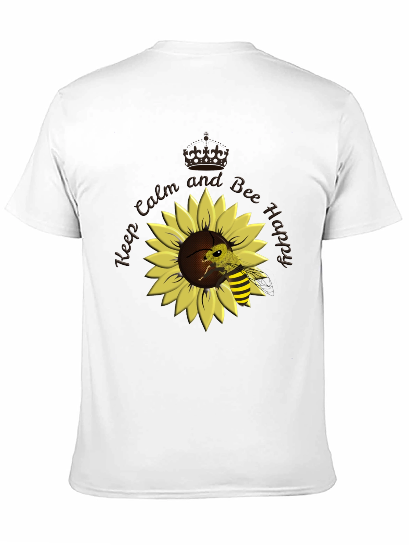 Black Keep Calm and Bee Happy Sunflower T-Shirt view 11