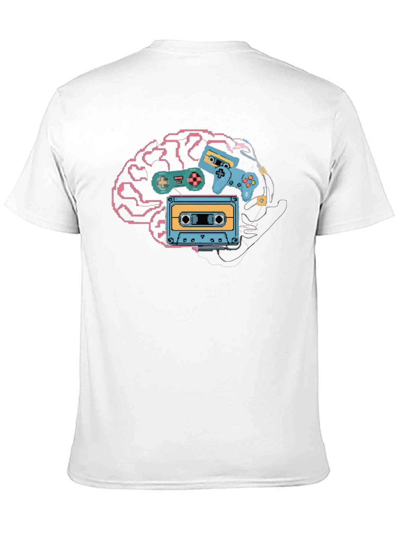 Black Retro Gamer Brain T-Shirt - Pixel Art Style view 11