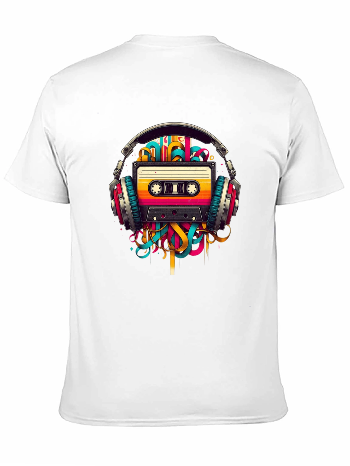 Black Retro Cassette Tape Headphones Graphic T-Shirt view 11