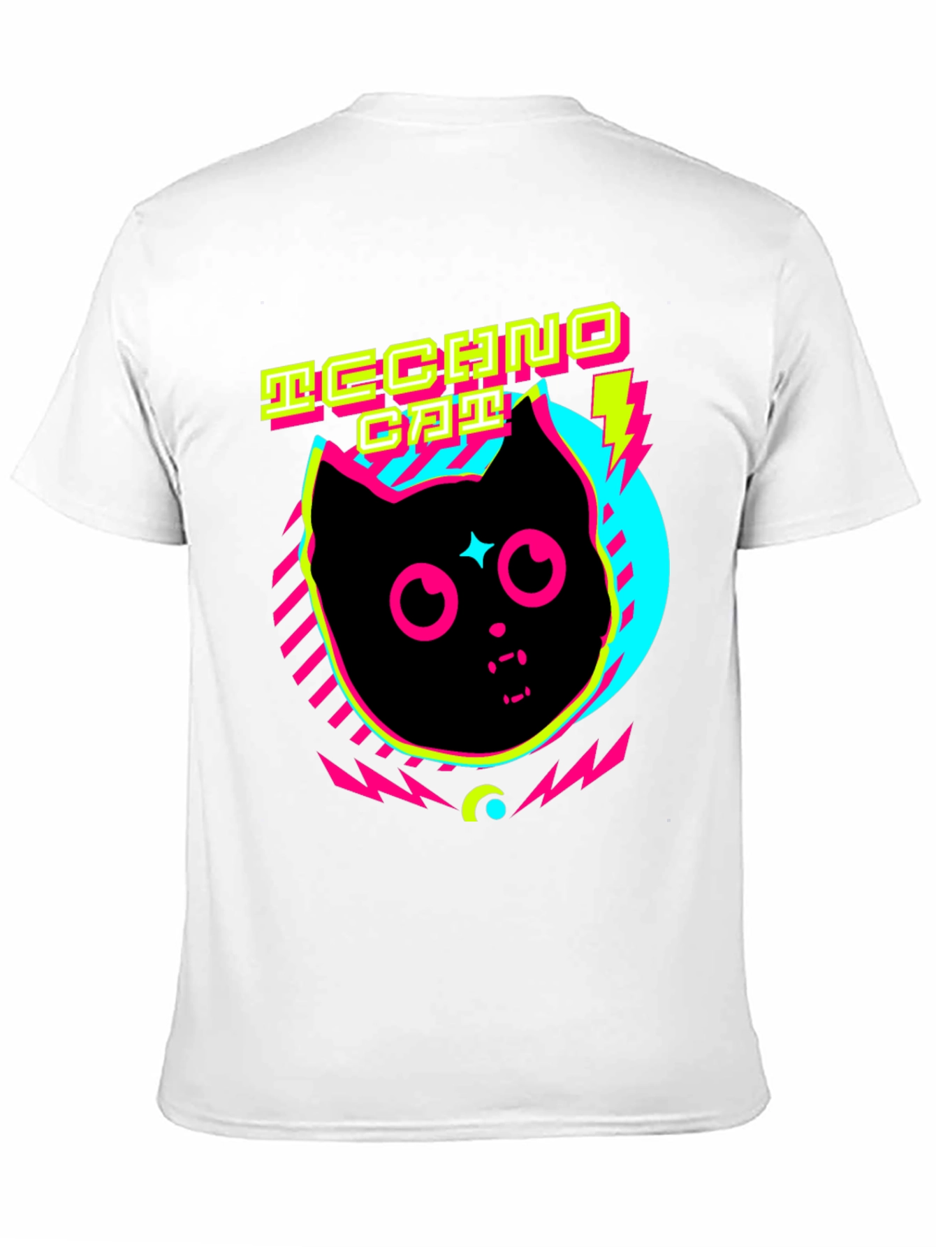 Black Techno Cat T-Shirt Neon Graphic Tee view 11