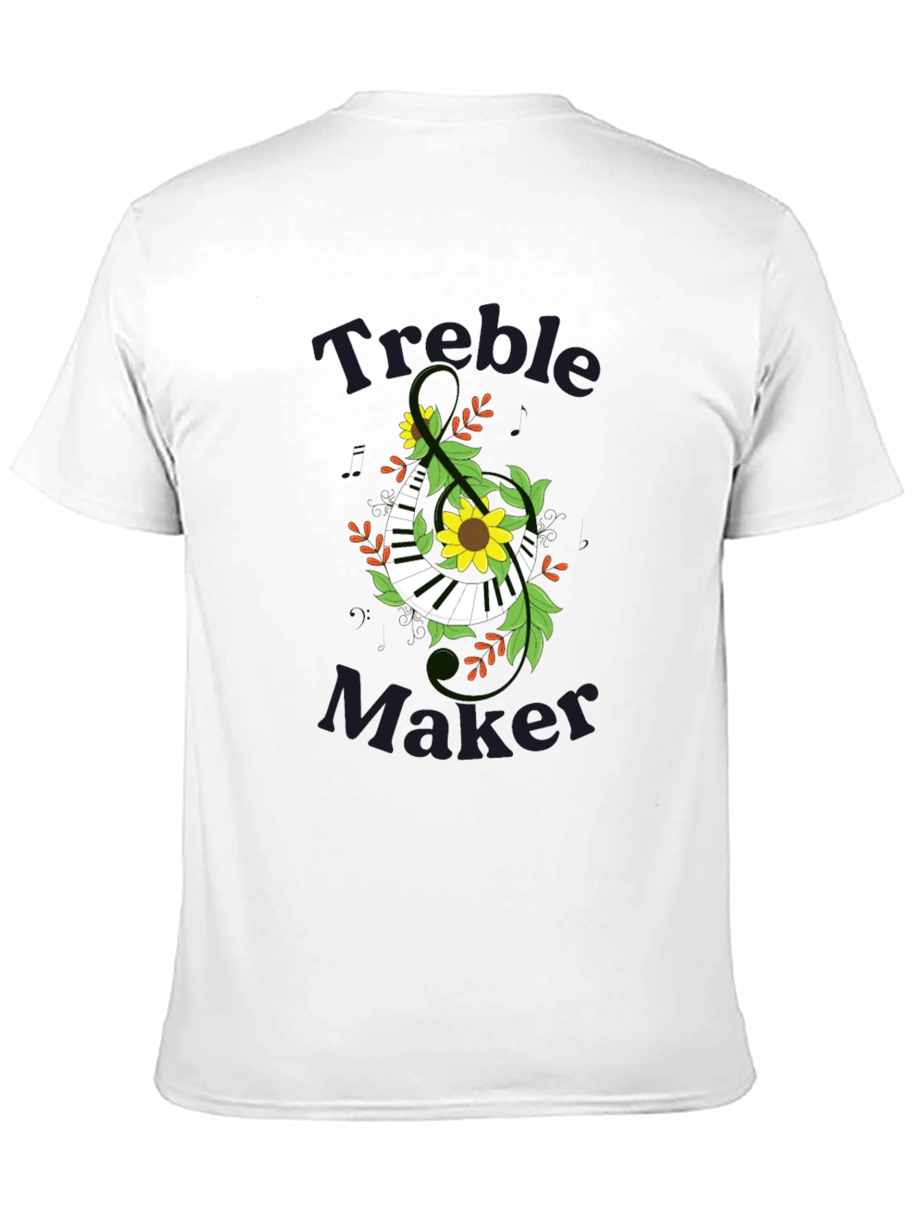 Treble Maker Piano Keyboard and Floral Design T-Shirt - 11