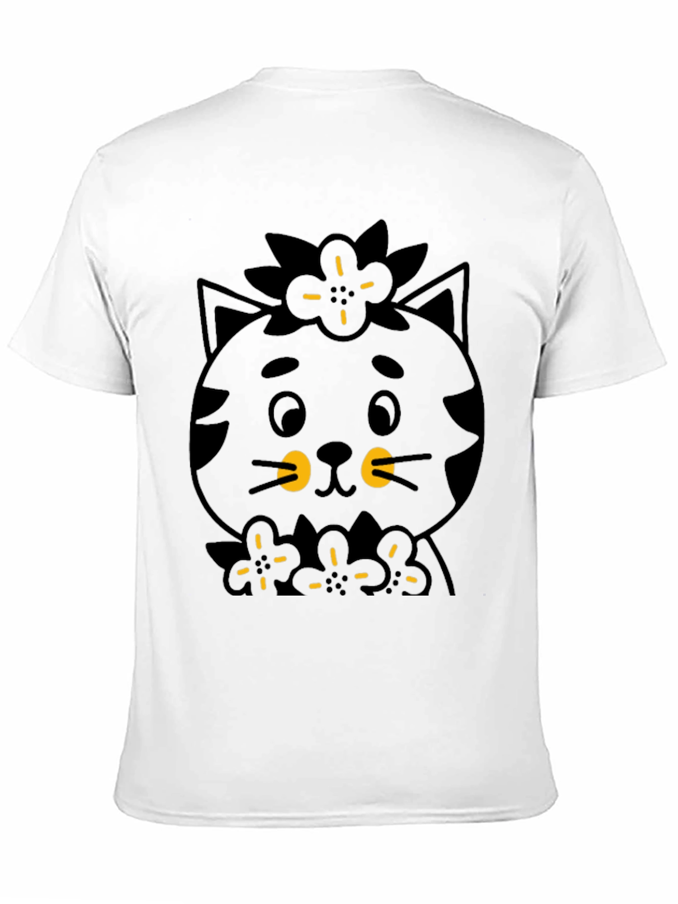 Black Cute Black Cat T-Shirt - Floral Accent view 11