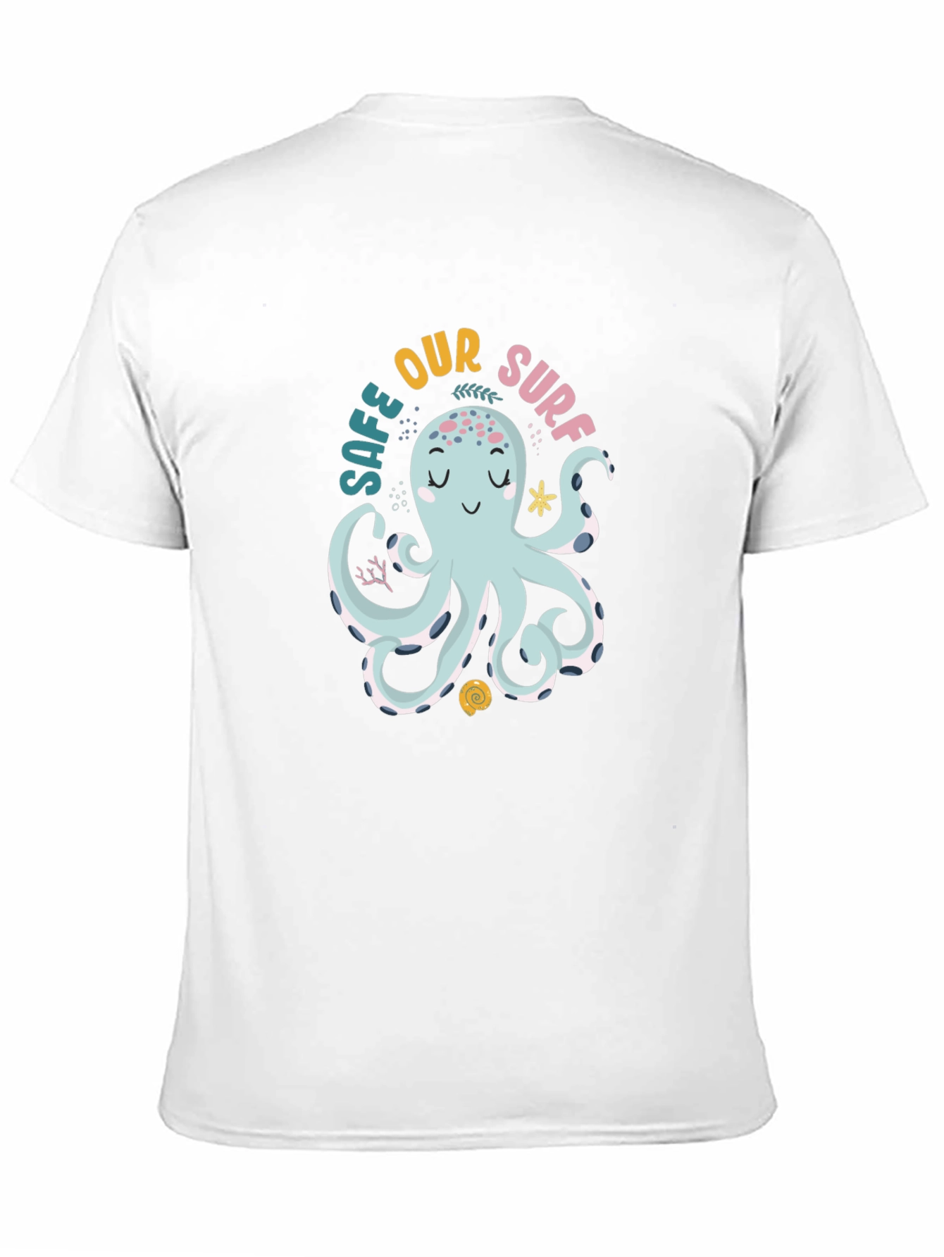 Black Cute Octopus Graphic Tee - 'Safe Our Surf' Black Cotton T-Shirt view 11