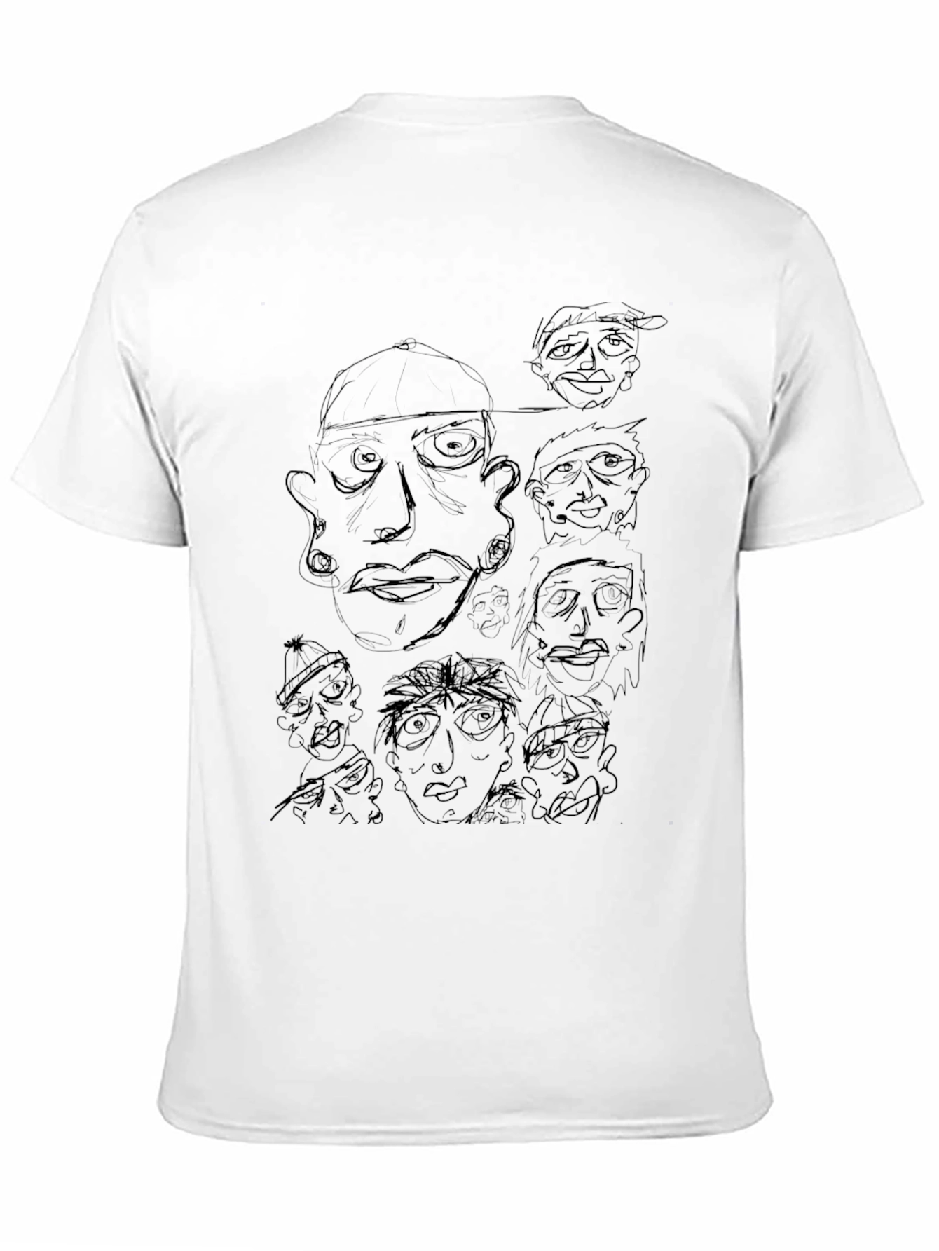 Black Unique Line Art Graphic Print Black T-Shirt view 11