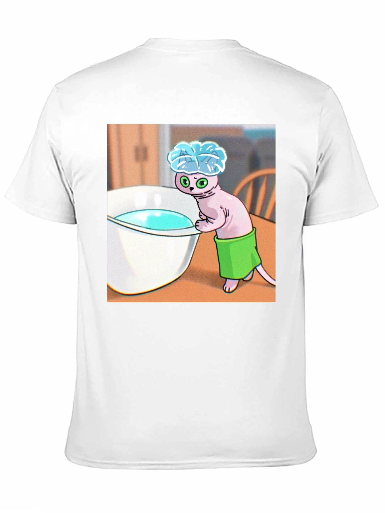 Black Cartoon Cat Bath T-Shirt - Funny Novelty Tee view 11