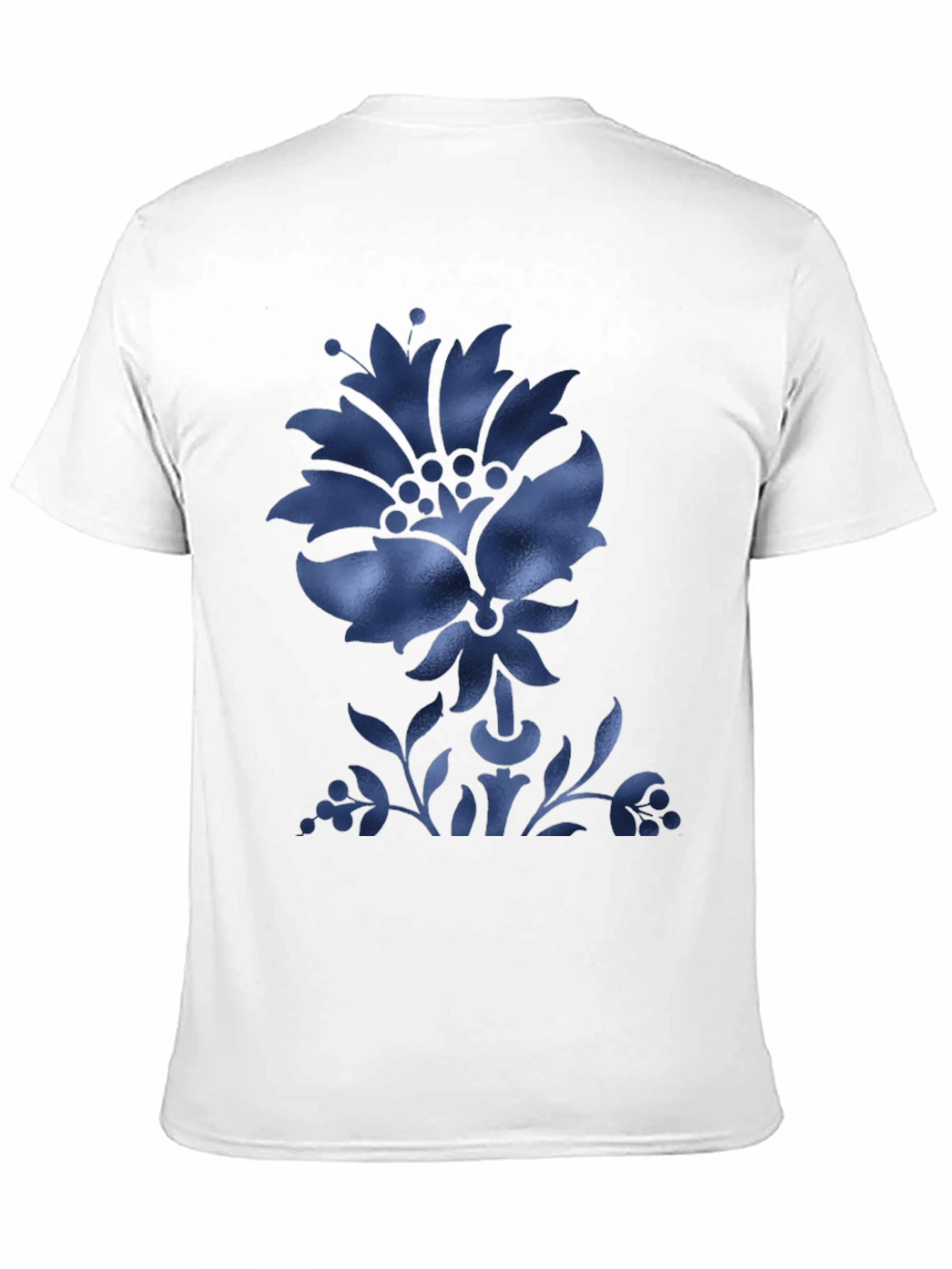 Black Men's Black T-Shirt with Blue Floral Design view 11