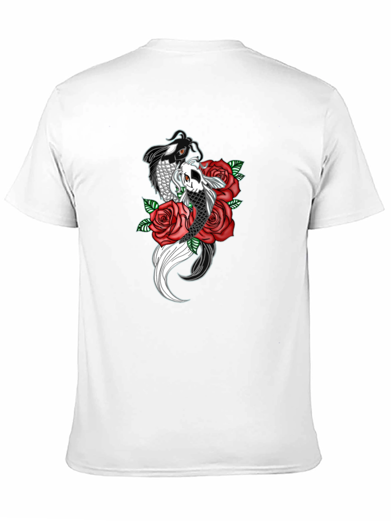 Black Koi Fish & Roses Graphic Print Black T-Shirt view 11