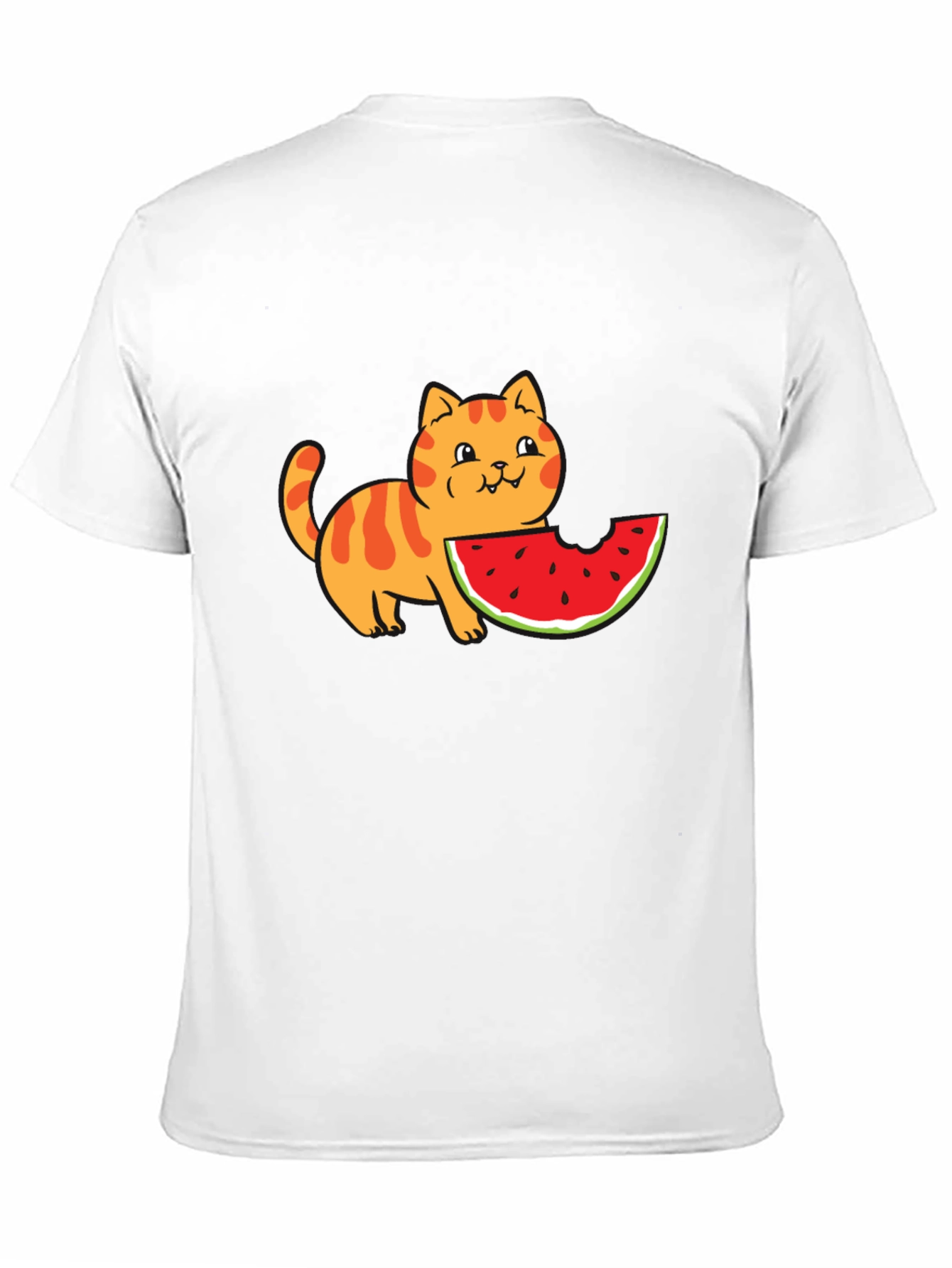 Black Cartoon Cat Watermelon Black T-Shirt view 11