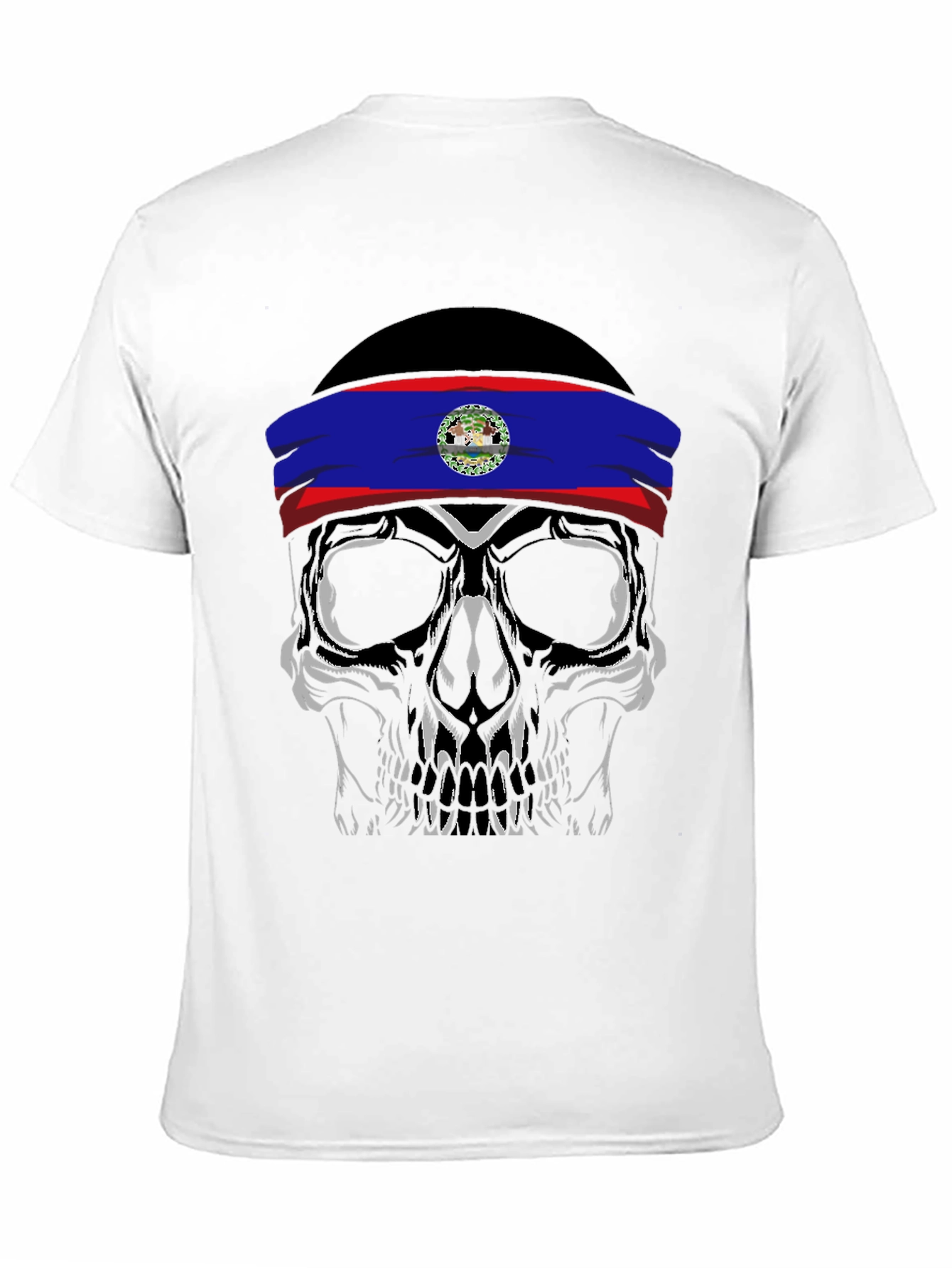Black Skull with Belize Flag Headband T-Shirt view 11