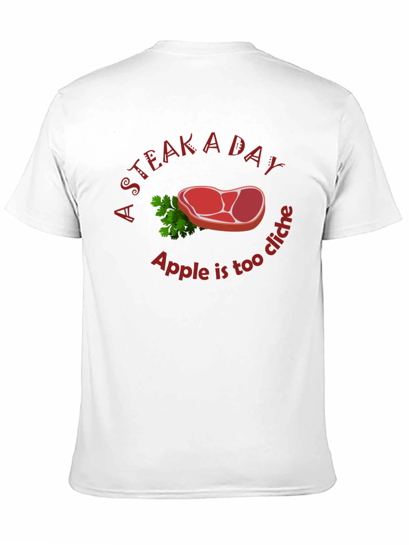 Black Funny Steak a Day T-Shirt - Apple is too Cliche! view 11