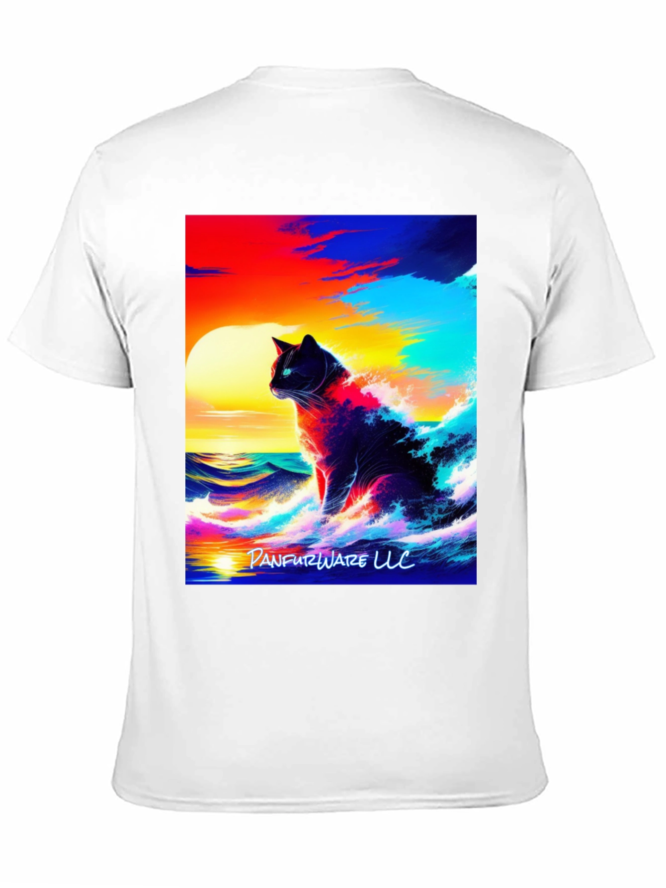 Black Cat Waves T-Shirt - Artistic Sunset Design view 11
