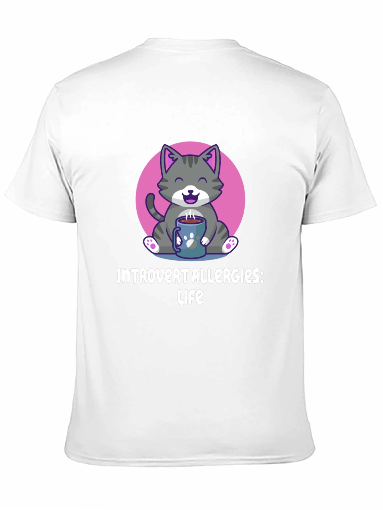 Black Introvert Allergies T-Shirt, Cute Cat Design view 11