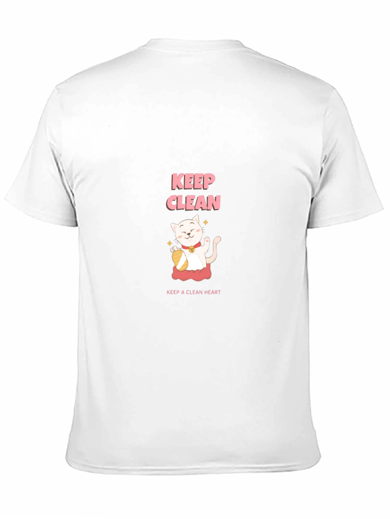 Black Keep Clean Black T-Shirt - Cute Cat Design view 11
