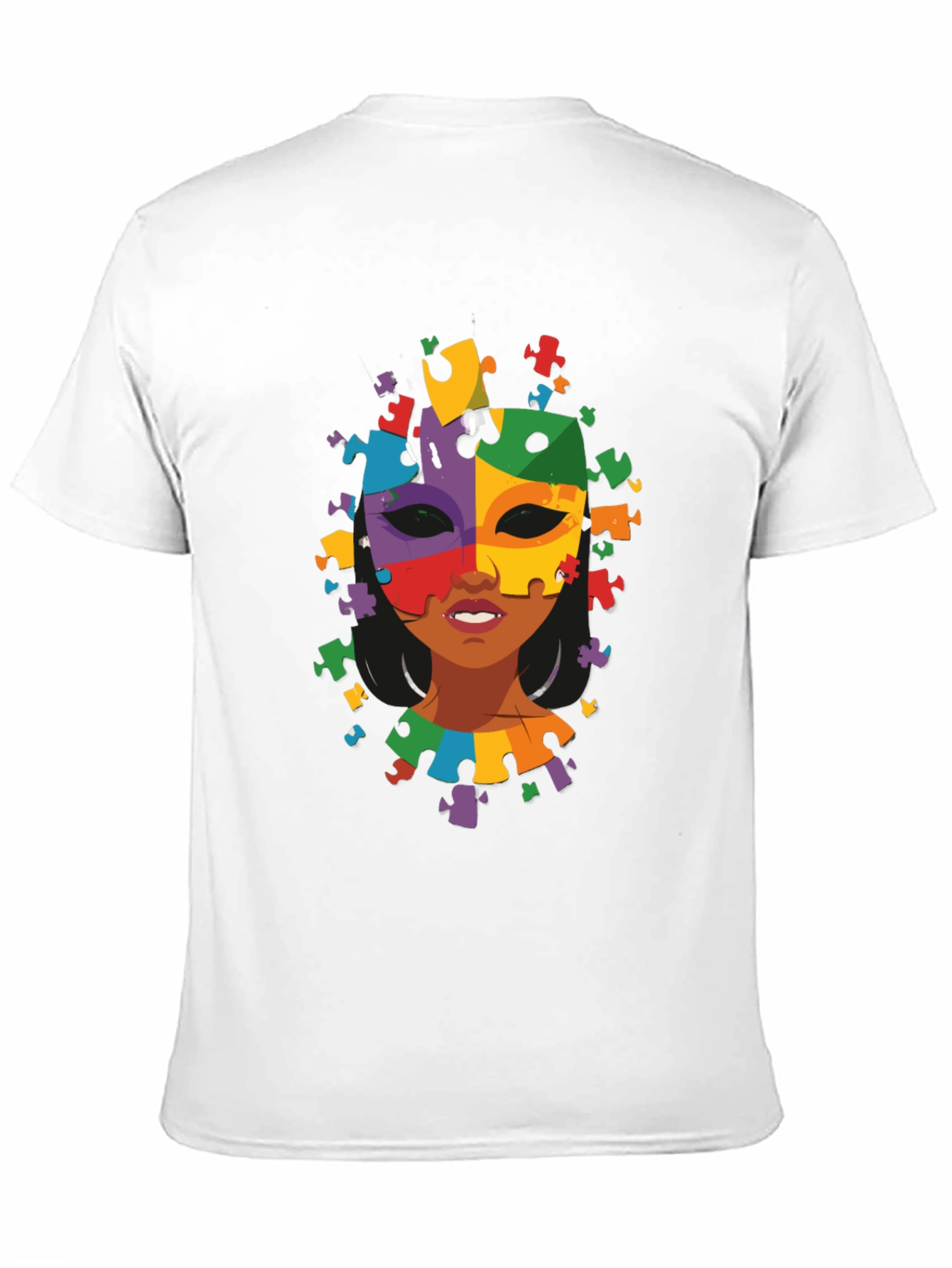 Black Autism Awareness Puzzle Piece Mask Tee view 11
