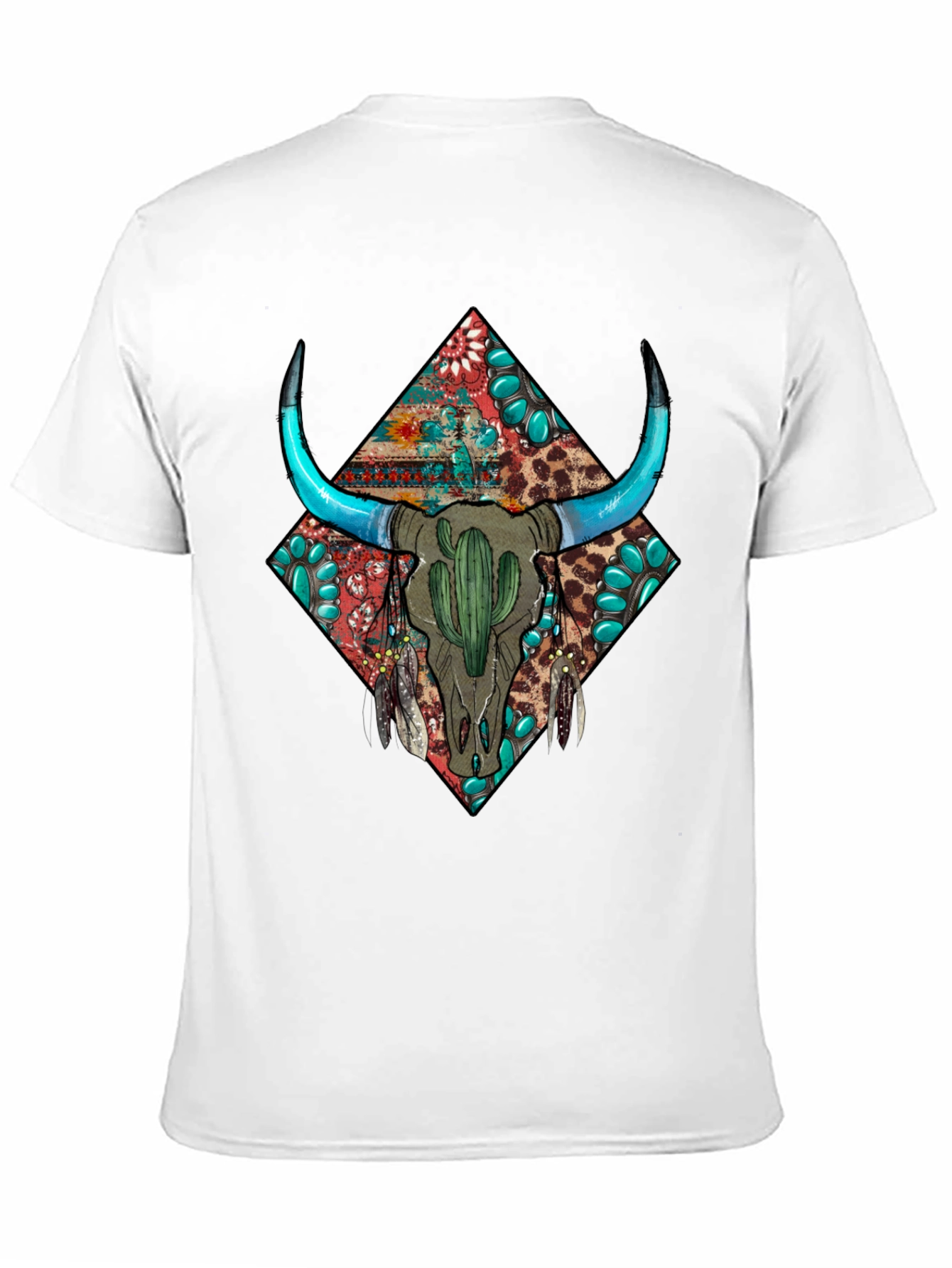 Black Boho Bull Skull Graphic Tee - Western Style view 11