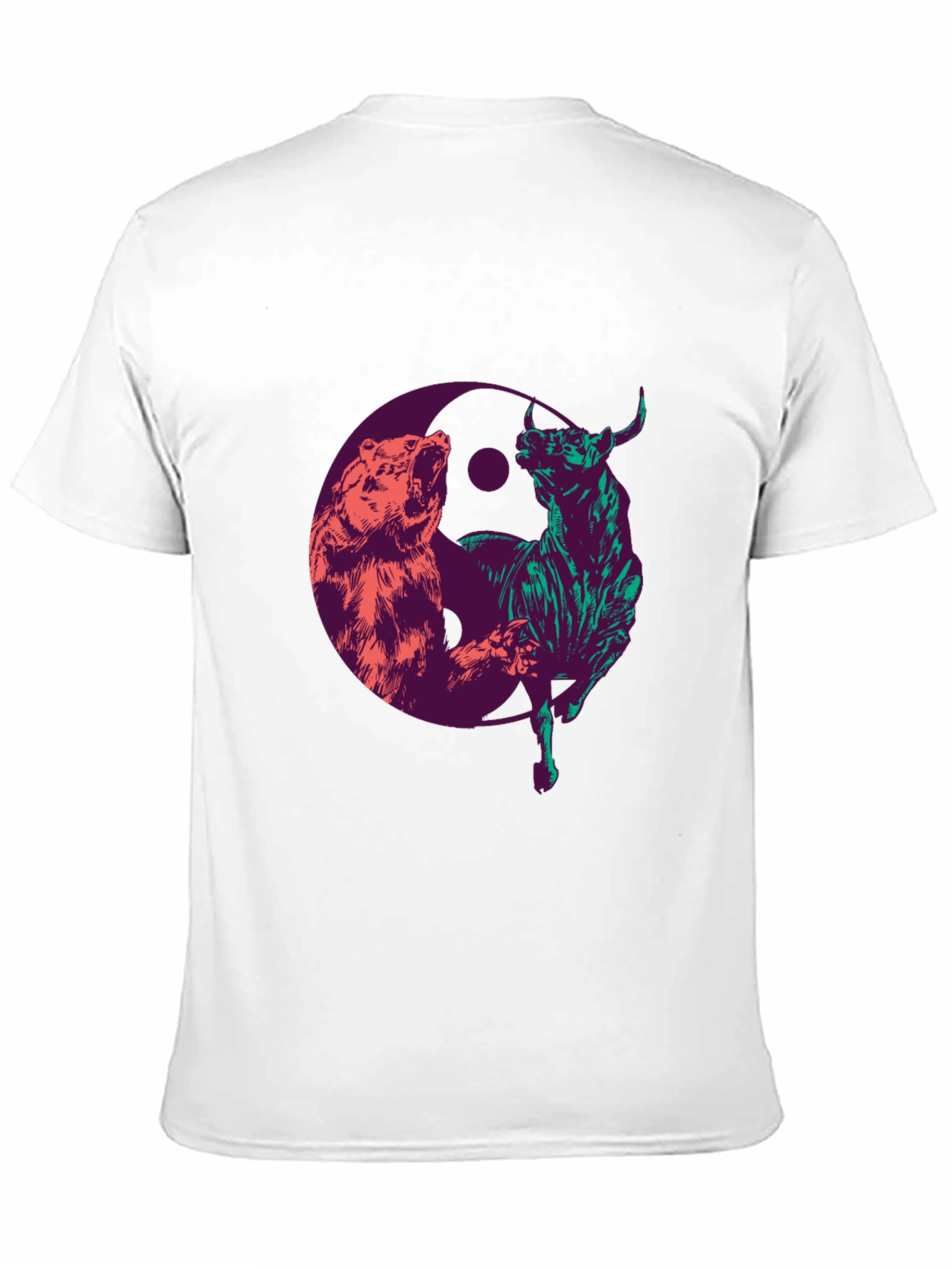 Black Yin Yang Bull and Bear Graphic T-Shirt view 11