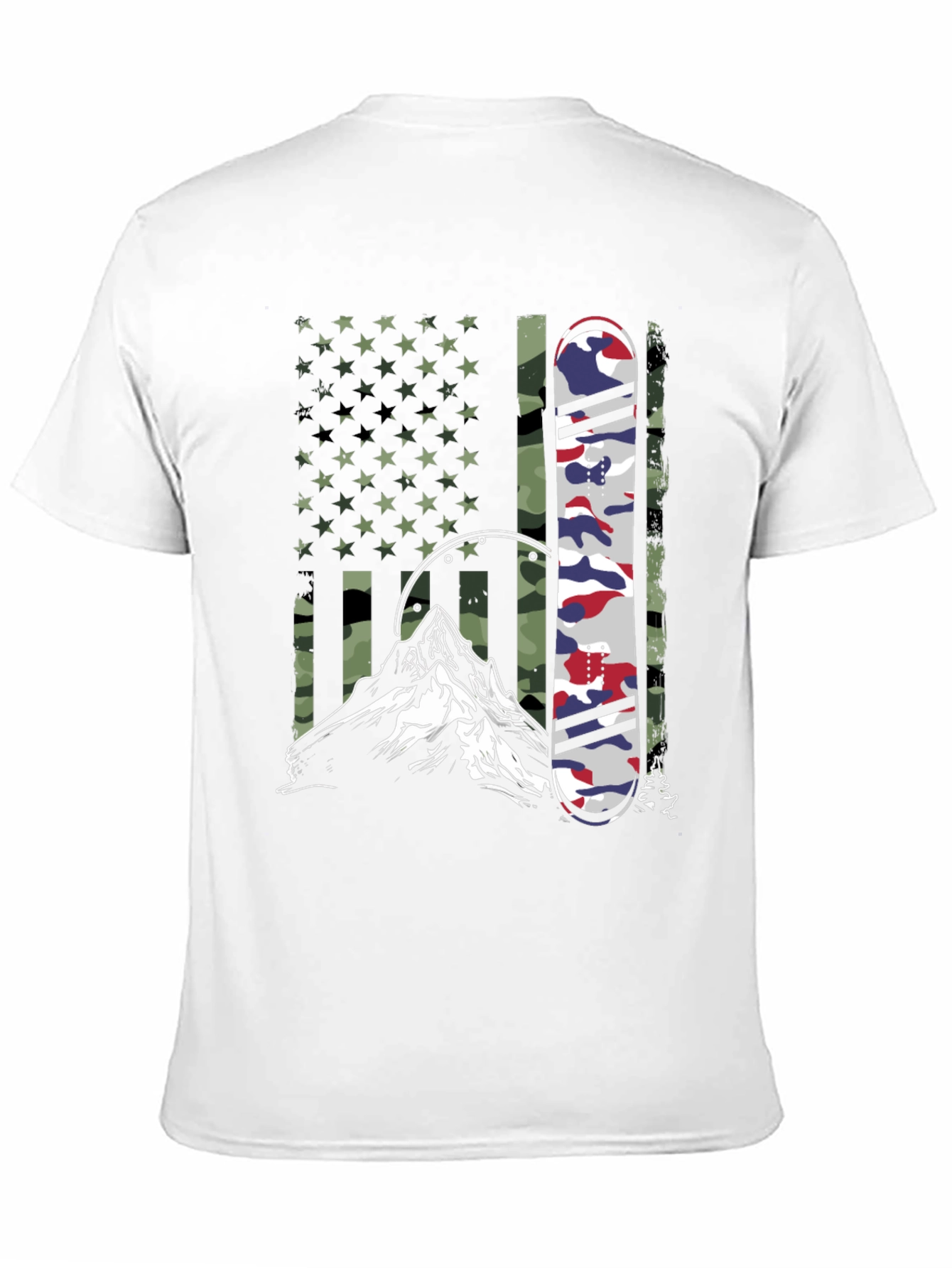 Black American Flag Camo Snowboard Mountain Graphic Tee view 11