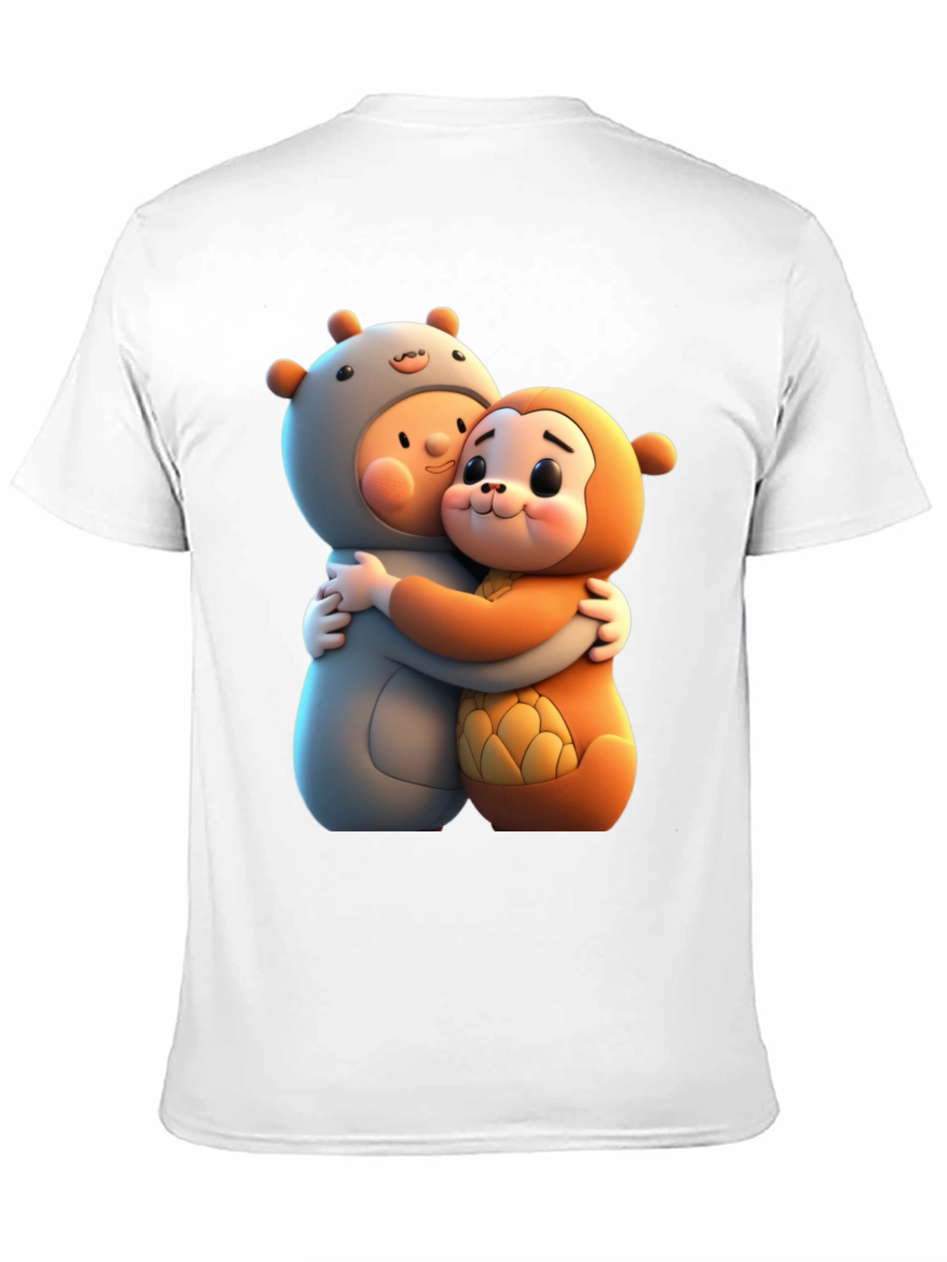 Black Cute Cartoon Character Hug Graphic Tee view 11