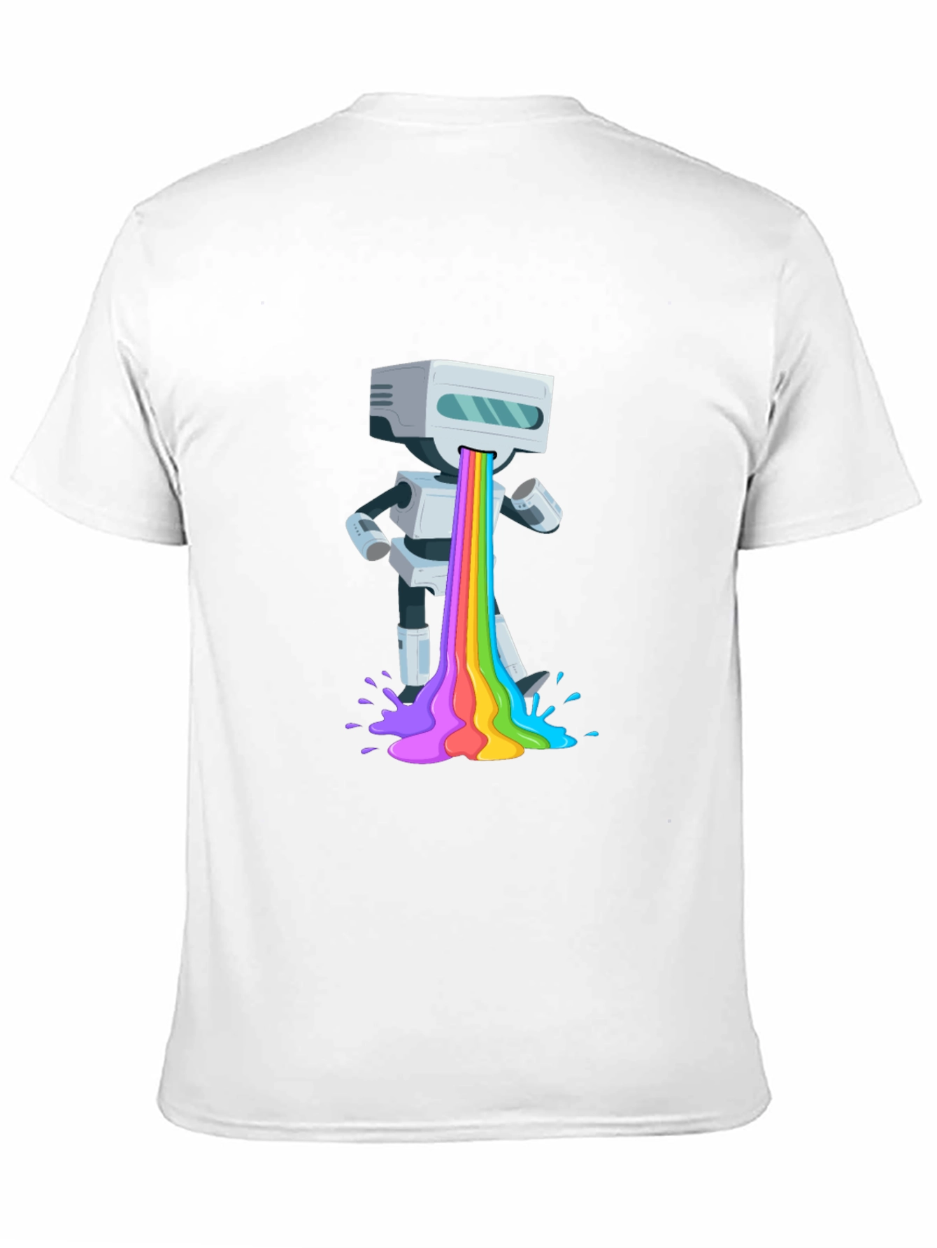Black Robot Rainbow Puke Graphic T-Shirt view 11