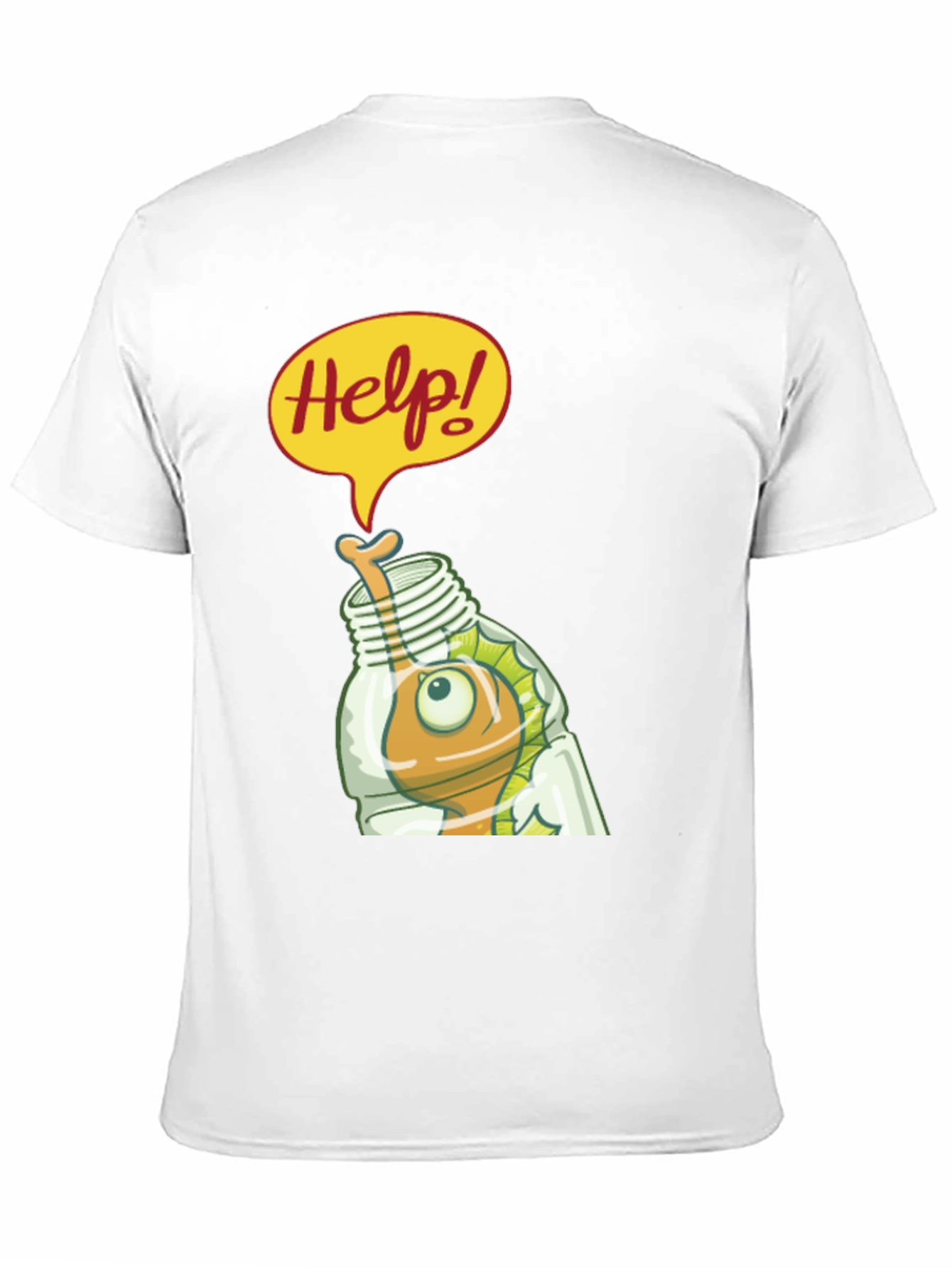 Black Help! Cartoon Fish in Bottle Graphic T-Shirt view 11
