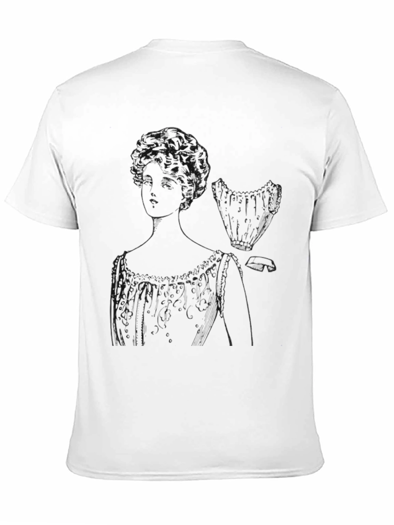 Black Vintage Sketch Tee - Elegant Woman's Portrait view 11