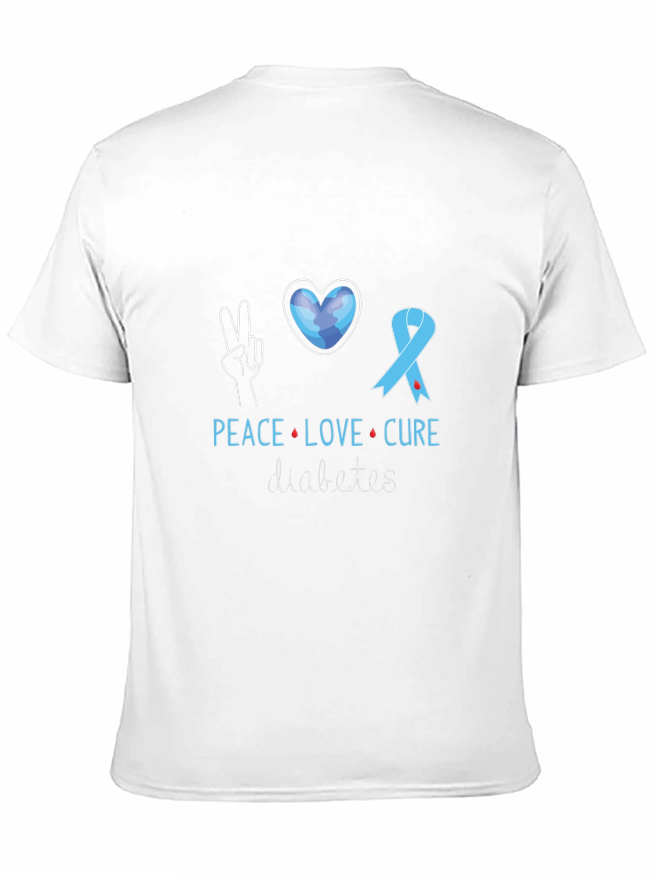 Black Peace Love Cure Diabetes Awareness T-Shirt view 11