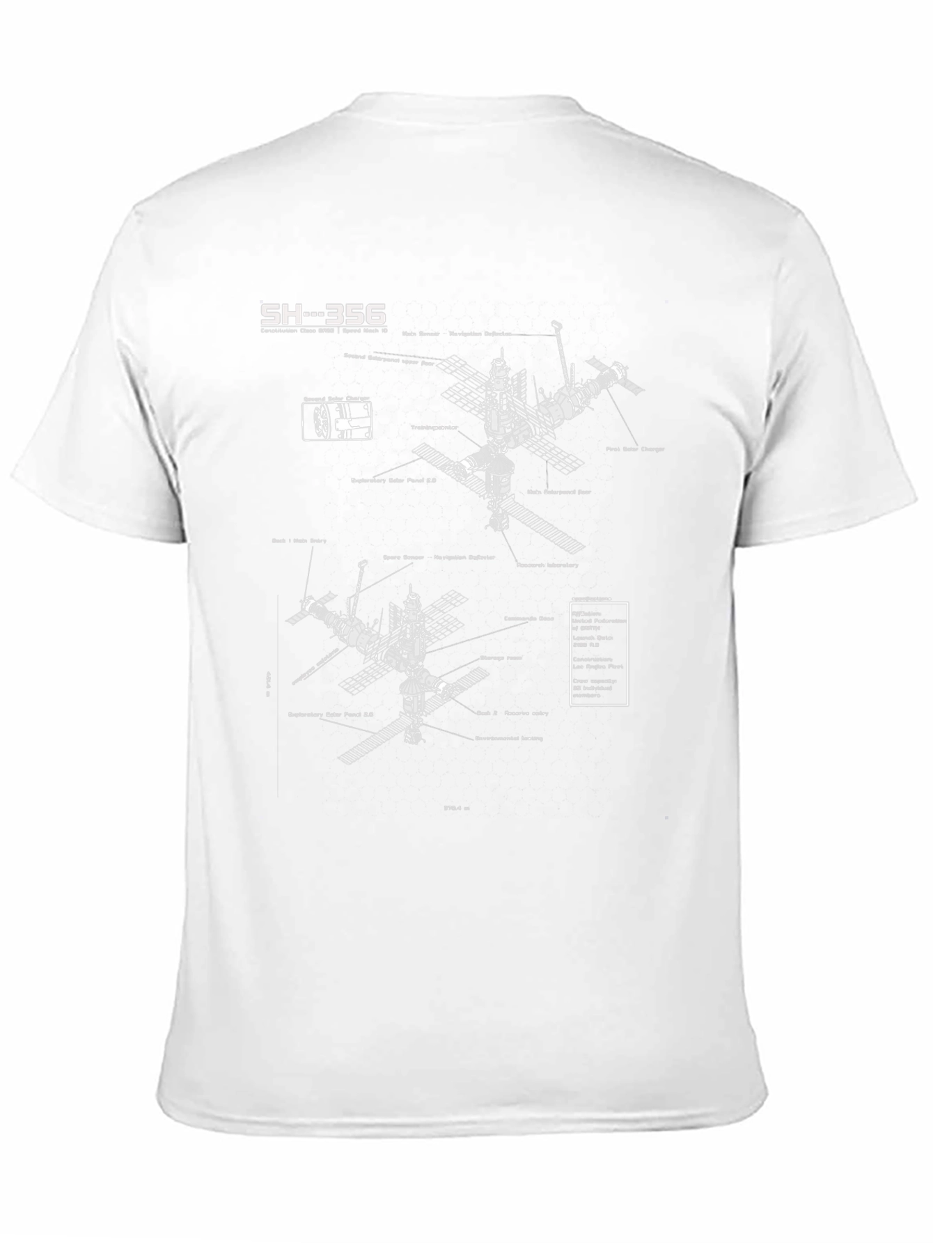 Black Space Station Blueprint Graphic T-Shirt view 11