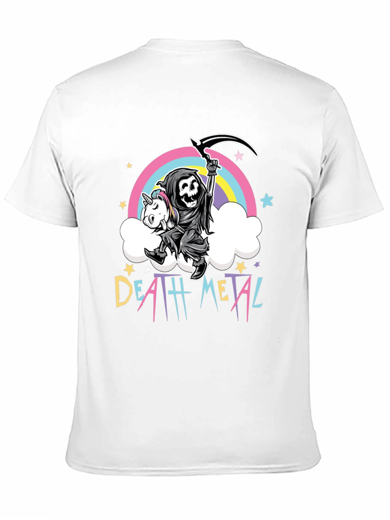 Black Death Metal Grim Reaper Unicorn T-Shirt view 11